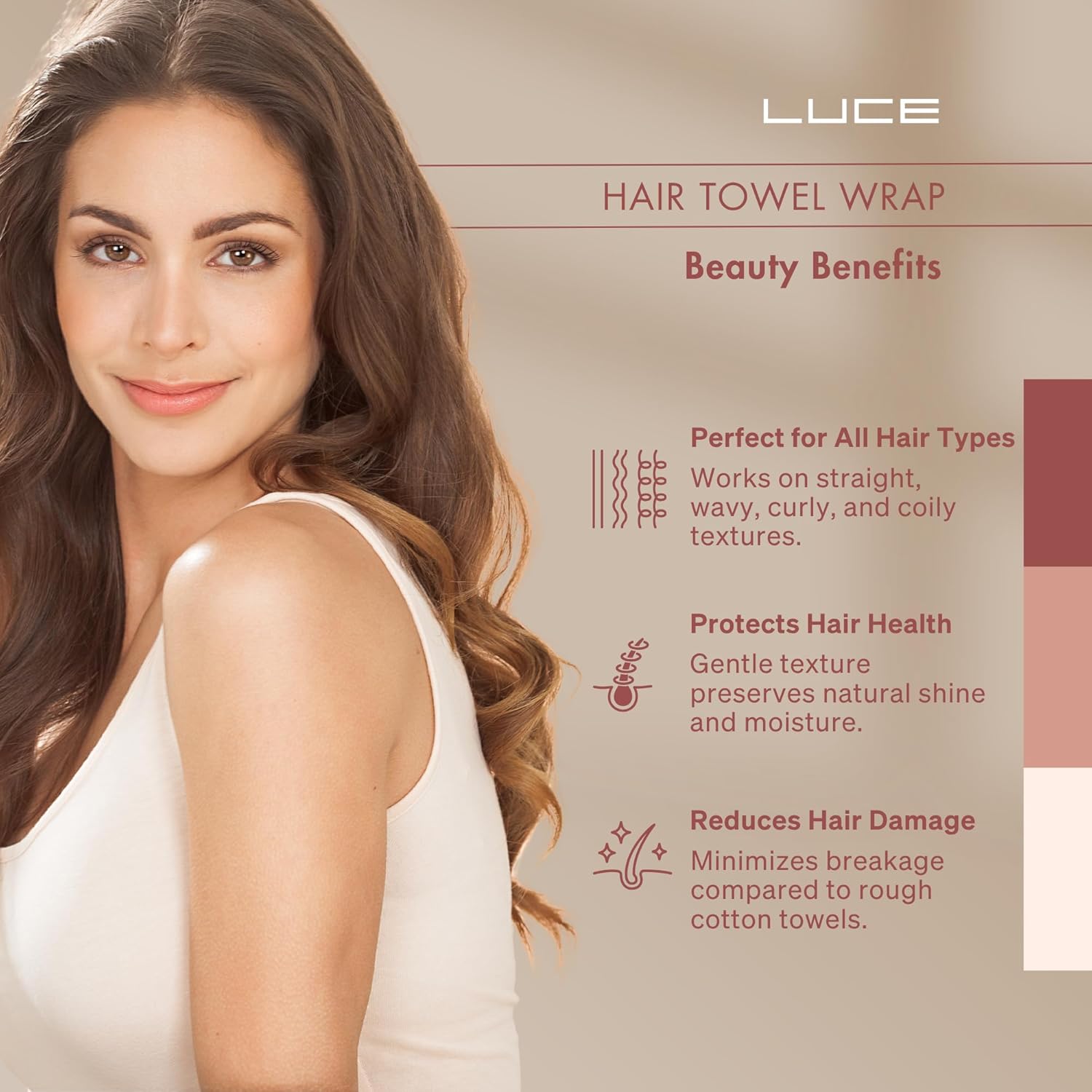 LUCE Hair Towel wrap for Women – Premium 400 GSM Microfiber Hair Towel Anti frizz, Highly Absorbent, Adjustable Thick Elastic Fit for Kids & Adults, Perfect for Curly, Wavy & Long Hair Care