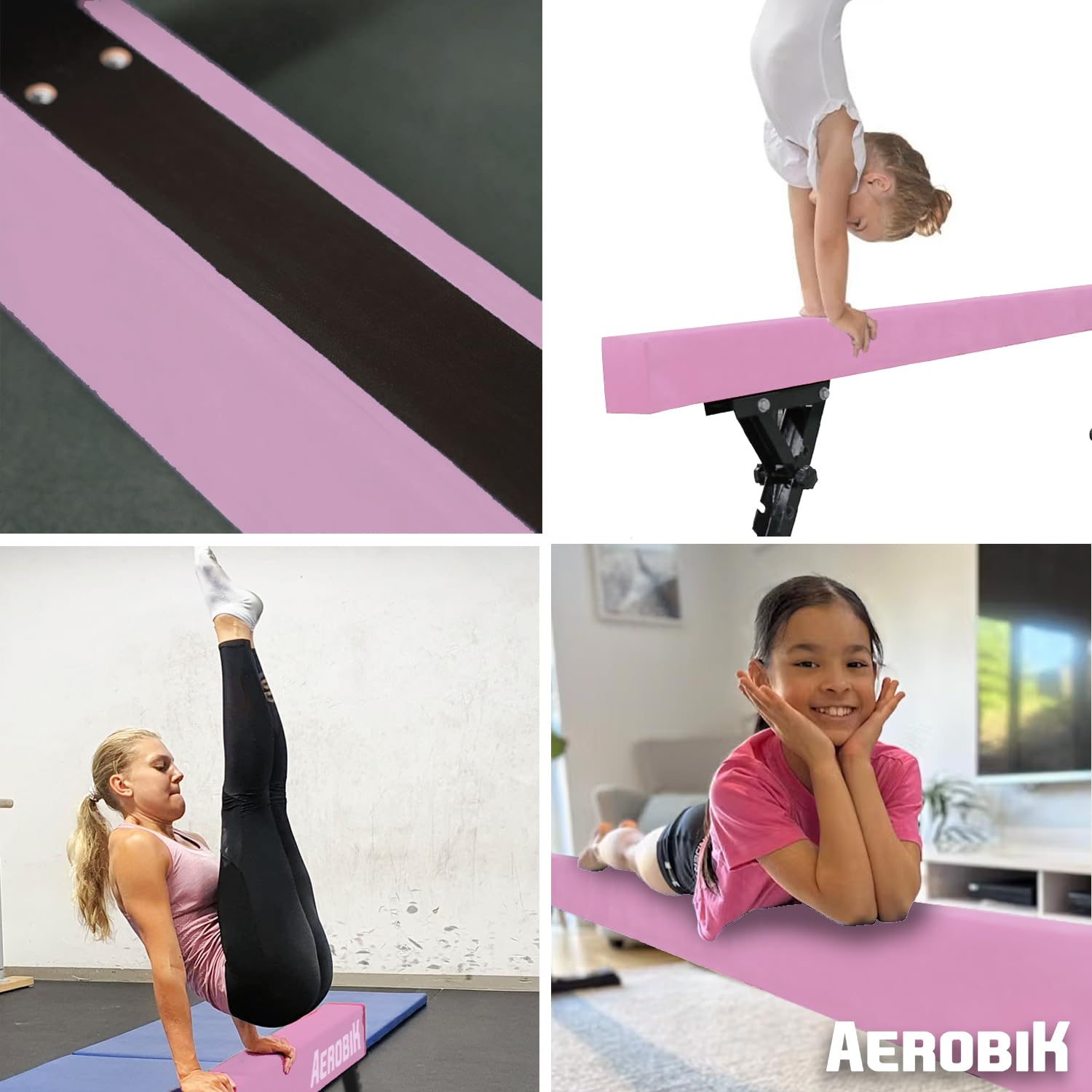 Original Cup Aerobik Poutre de Gymnastique Rose pour Enfants | Hauteur Réglable sur 5 Niveaux de 16,5 à 56,5 cm | Montage Facile et Sécurité Maximale | Antidérapante