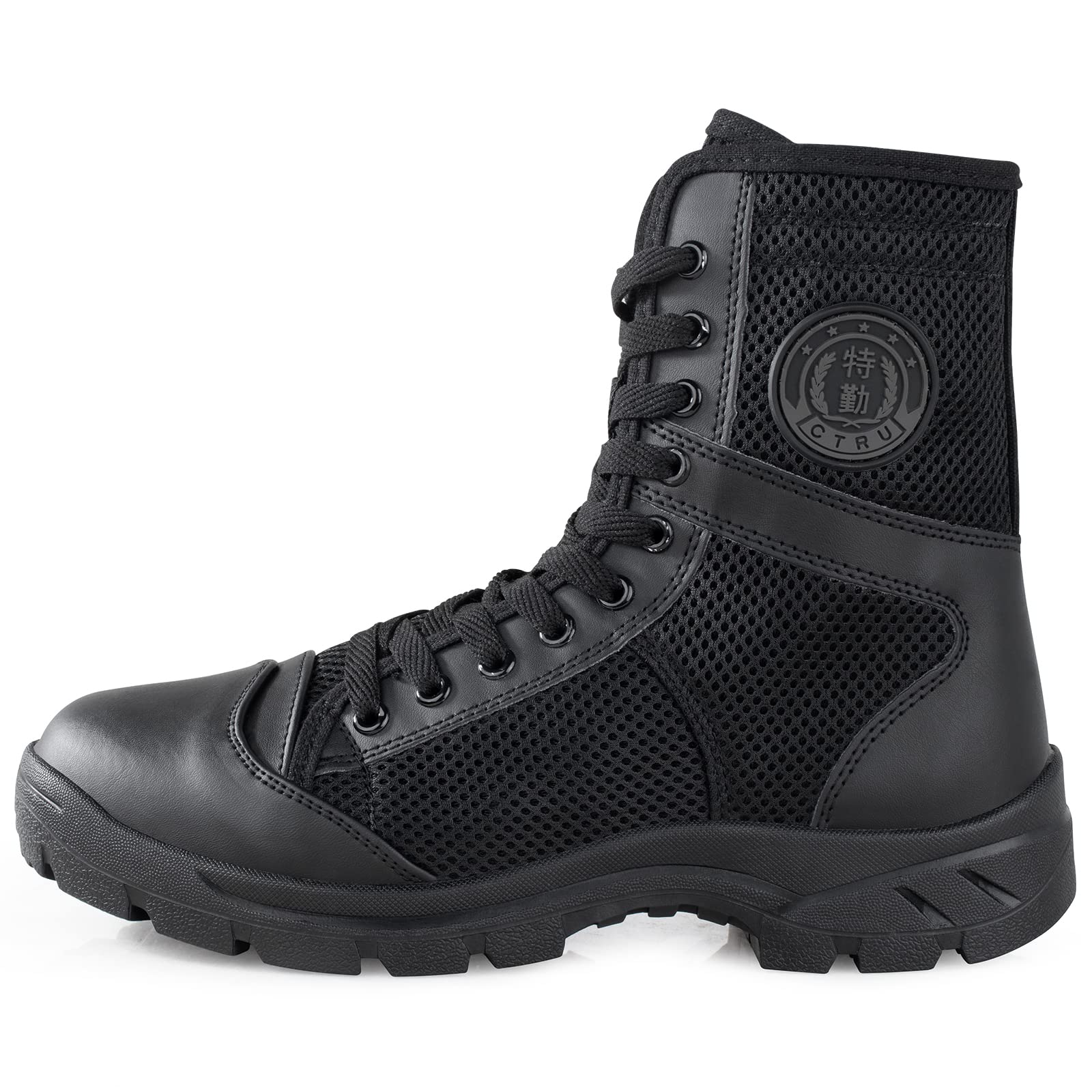 QUNLON Stivali Militari Uomo Scarponi Tattici Militari Uomo Anfibi Militari Neri Stivali da Combattimento con Zip Laterale Stivaletti da Uomo Stivali da Trekking All'aperto