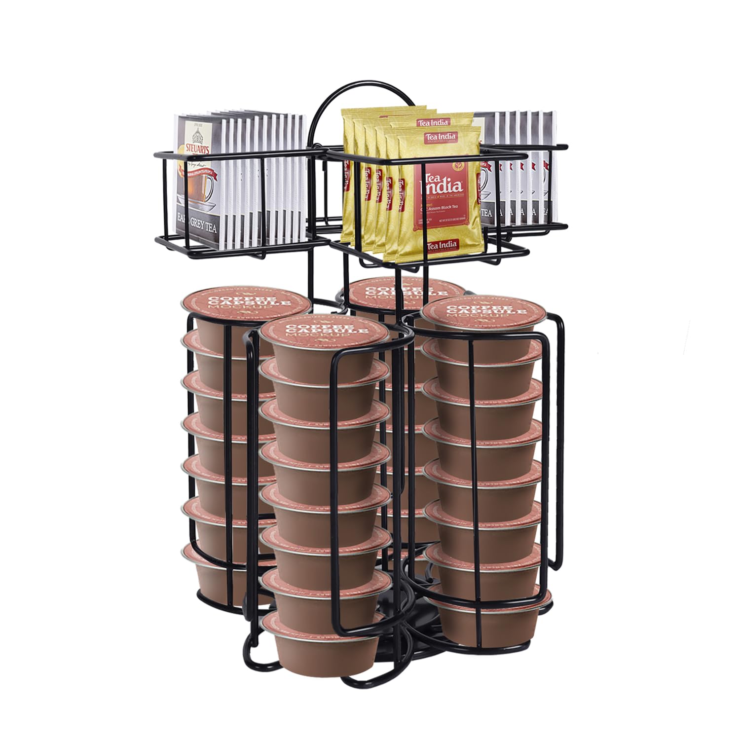 K Cup Holders, Coffee Pods & Tea Bag Storage Carousel, 360 Degrees Spinning Lager Capacity Coffee Organizer, Anti-rust Modern Design Coffee Bar Accessory for Kitchen Counter Tea Party