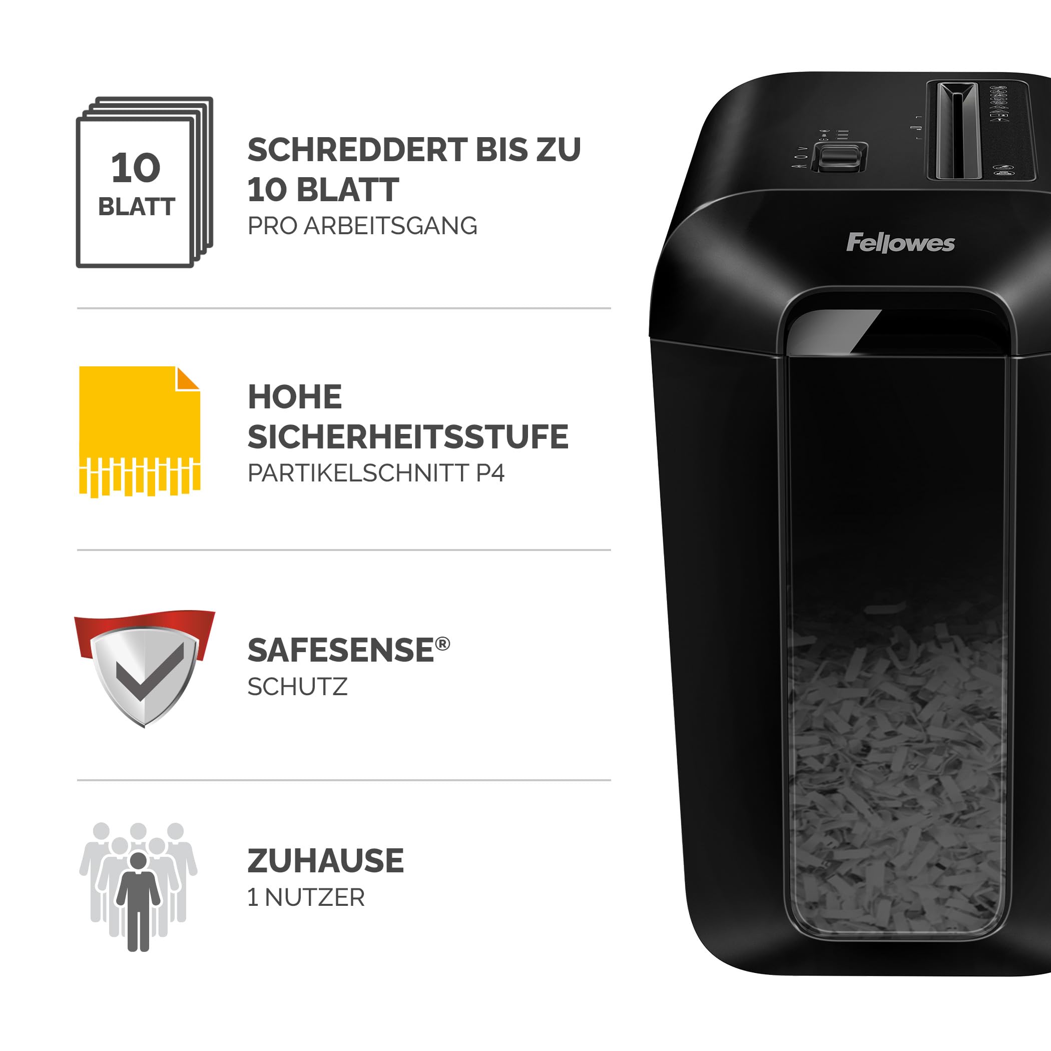 Fellowes Aktenvernichter LX65 Premium Bundle mit Öl, Papierschredder, 12-Blatt-Partikelschnitt, Aktenvernichter P4, Schredder für Büro und Homeoffice, 19L Papierkorb, verarbeitet Kreditkarten, Schwarz