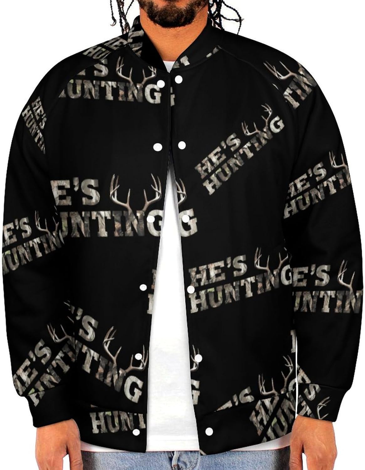 He's Hunting Men's Baseball Bomber Lightweight Jacket Casual Coats Streetwear
