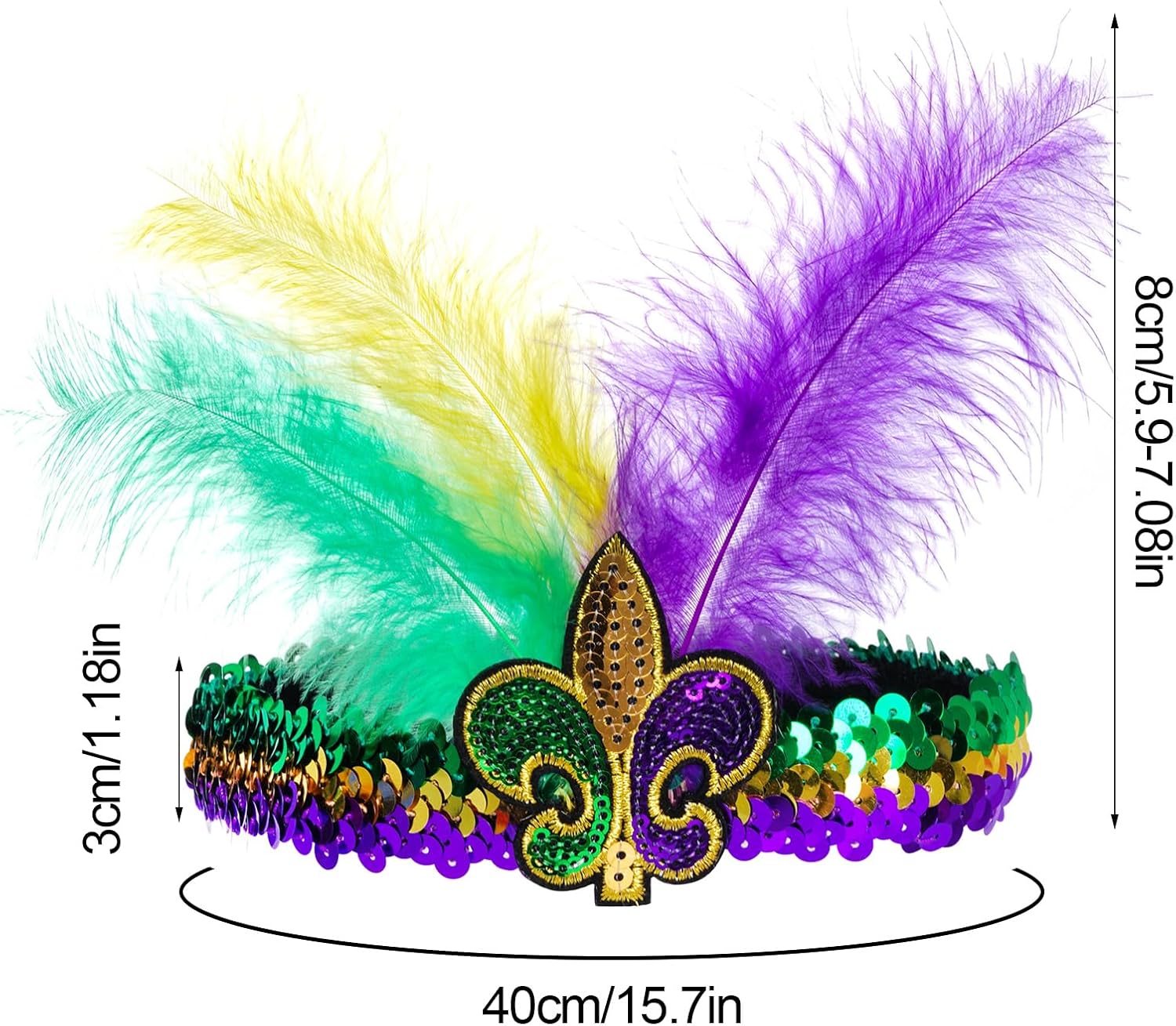 Mardi Gras Tulle Tutu Skirt with Feather Headband and Beads for Women Girls, Yellow Green Purple Masquerade Costume Accessories - Image 6