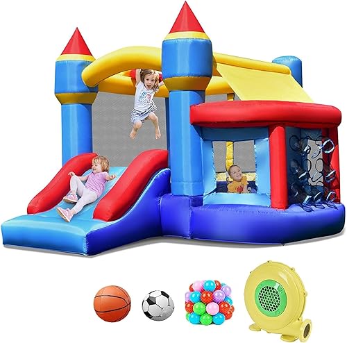 Miniatura 1 de Costzon Inflatable Bounce House, Bouncy House for Kids Indoor Outdoor Party Fun wBasketball Rim, Ball Shooting, 50 Ocean Balls, Large Castle Bounce