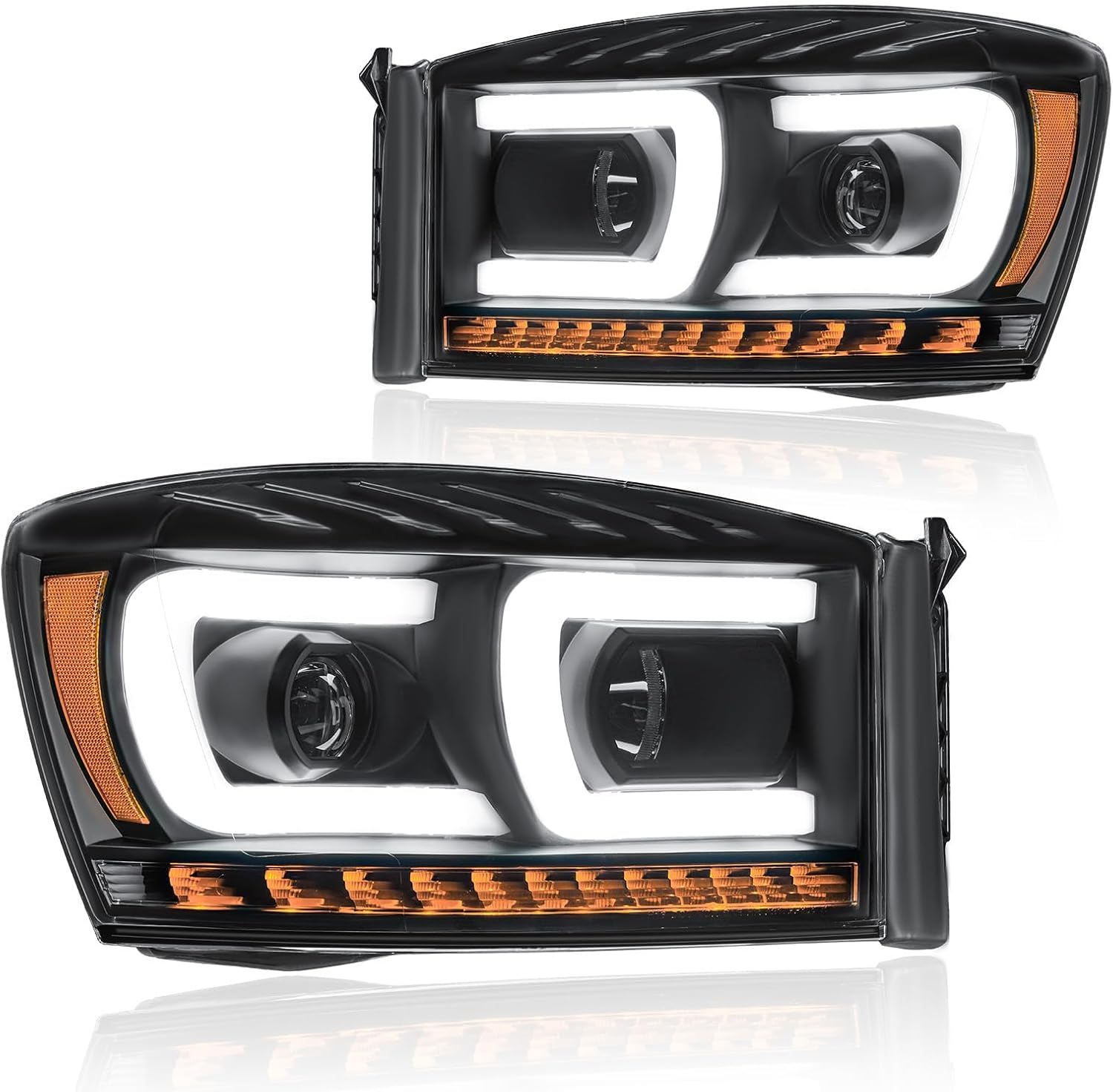 LED DRL Headlight, Headlights Assembly Kit Compatible with 2006-2008 Dodge Ram 1500, Fit 2006-2009 Ram 2500 3500 Headlamp Black Housing Amber Reflector Black Housing Amber Reflector?LED+DRL? 2006-2008 Dodge Ram