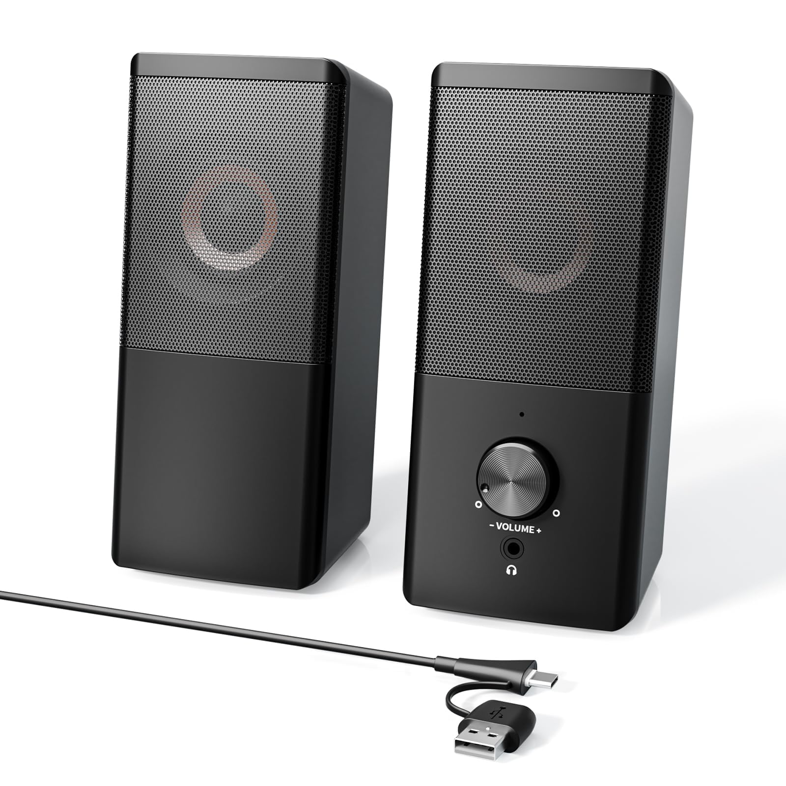 Wired Computer Speakers for Desktop PC, USB-A/USB-C Powered 2.0 Stereo Desktop Speakers with Volume Control, 3.5mm Headphone Jack for Laptop, Monitor, Home Office and Gaming, Black-image-44
