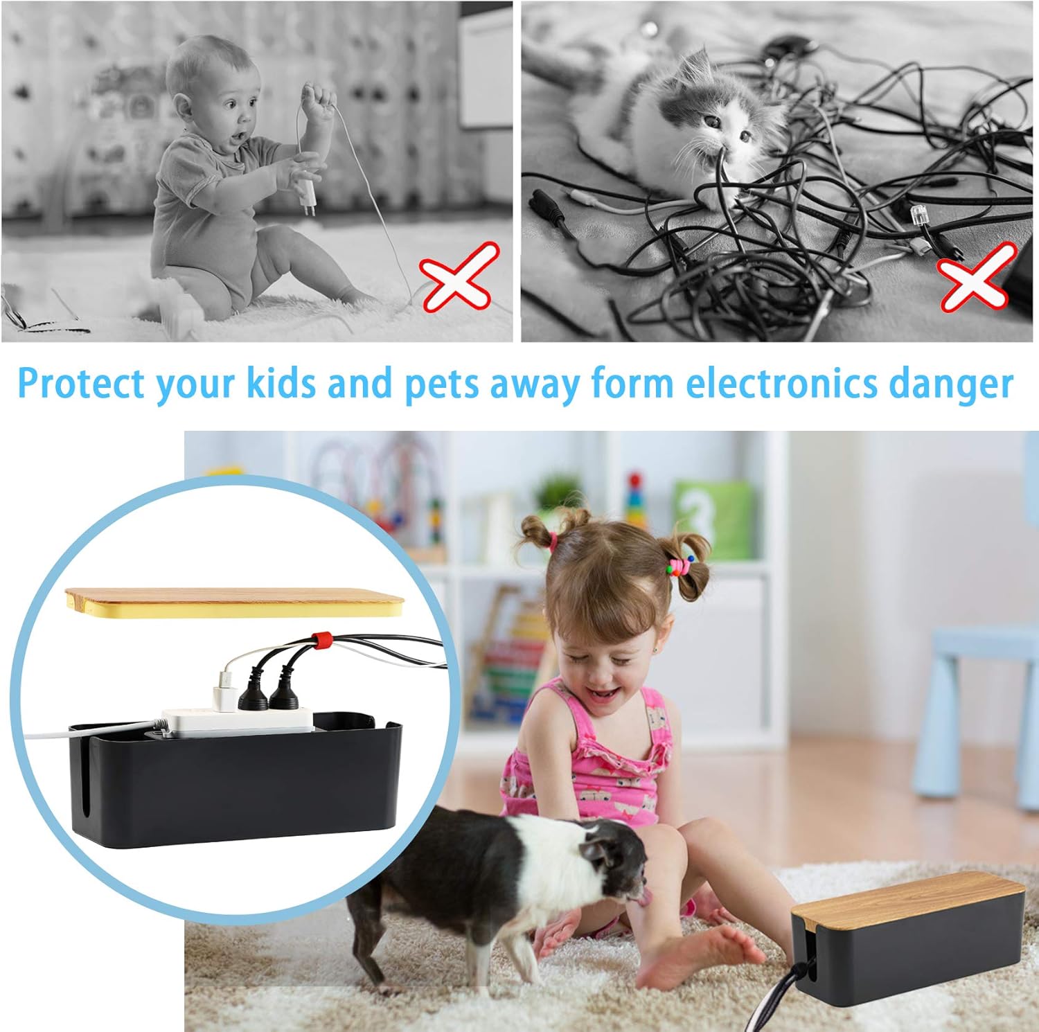 Gеt Dіѕсоunt 70% Prісе Cable Management Box 3 Pack with 16 Cable Clips Set-Large & Medium & Small Wooden Style Cable Organizer Box to Hide Wires&Power Strips | Cord Organizer Box | Cable Organizer for Home & Office [Black]