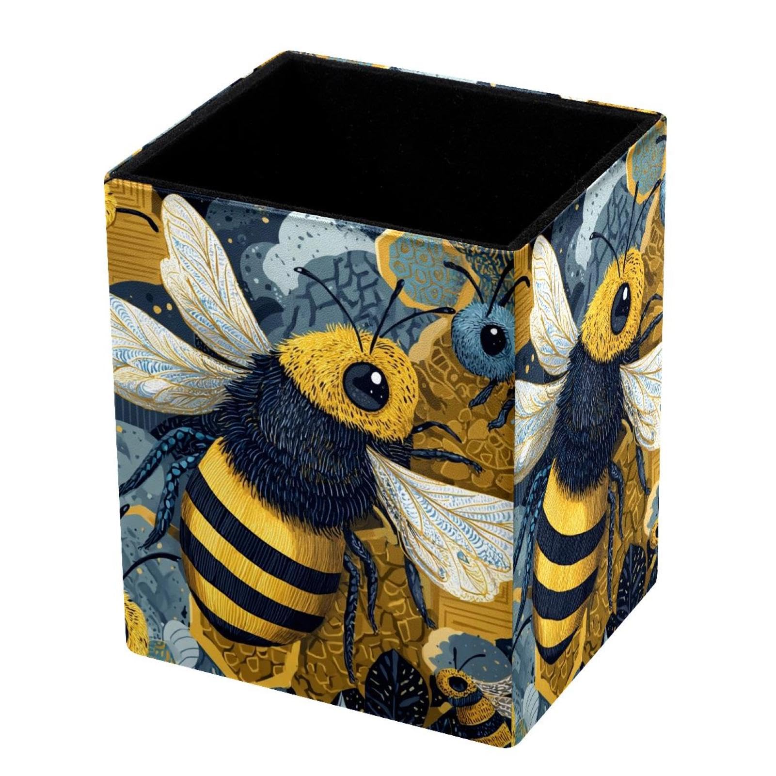 VAPOKF Pencil Holders for Desk, Bee Printed Pen Holders Pen Pot Makeup Brushes Storage Desktop Stationery Supplies Organiser for Home Office