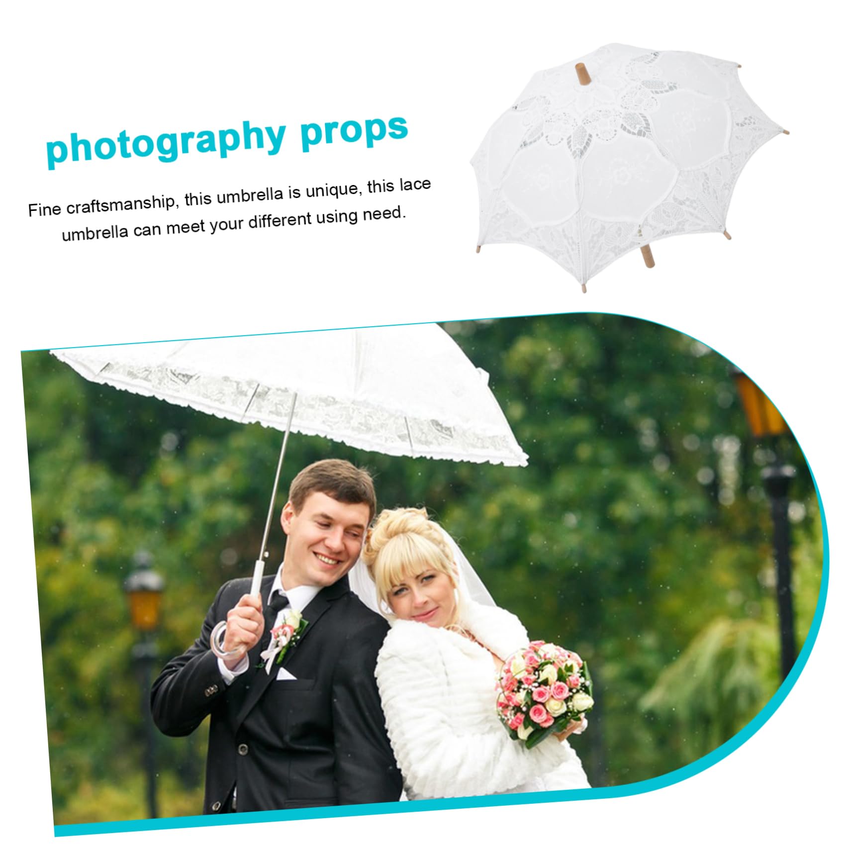 UPKOCH Weißer Spitzenschirm und Spitze Großer Stabiler Deko Schirm für Hochzeitsfotografie und Kinder Tanz Romantisch | Fotorequisite und Kinder Tanz, Feine Verarbeitung, Stabil für Langes Nutzen, Zarte Ausführung
