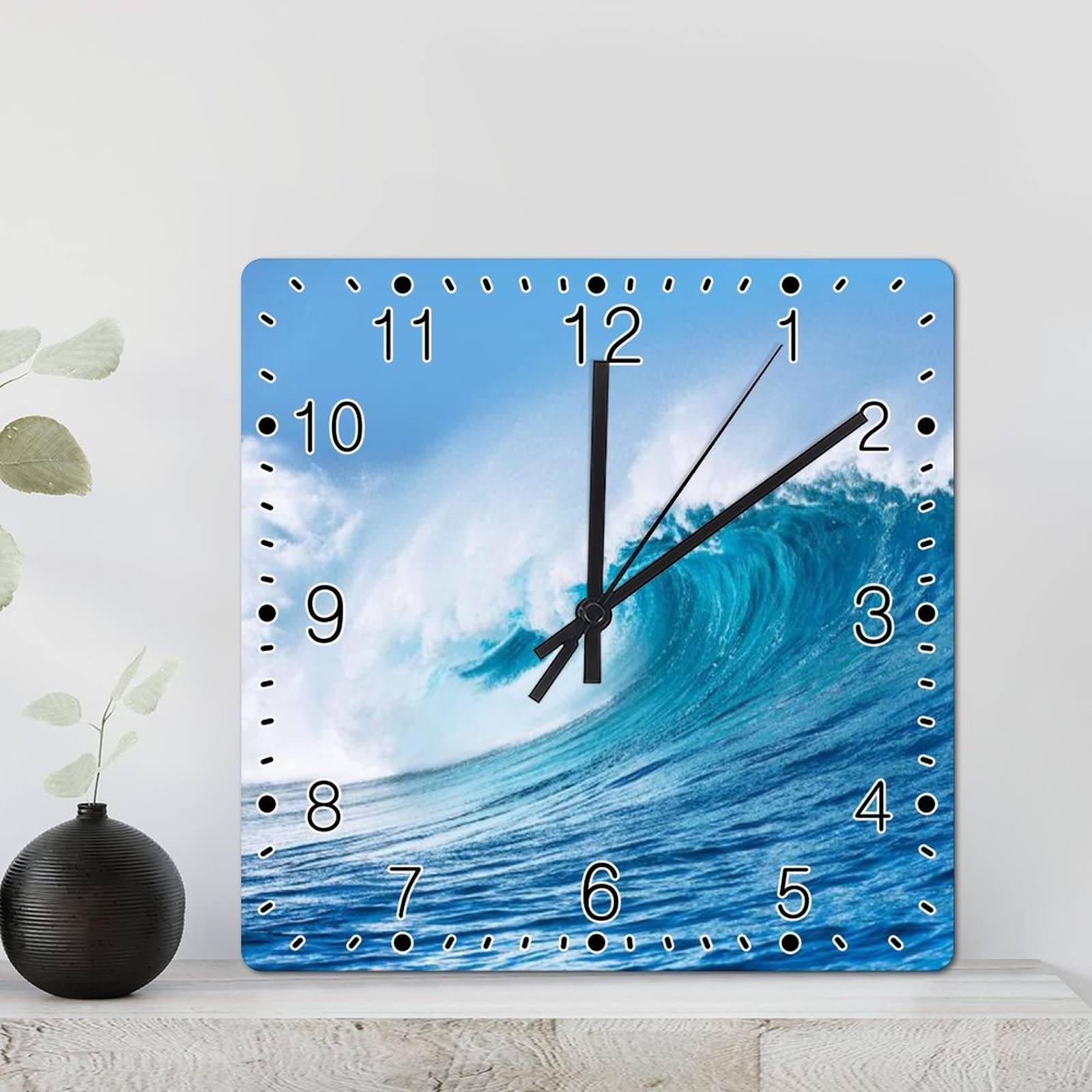 Horloge murale en bois noble vagues marines 30.5 cm