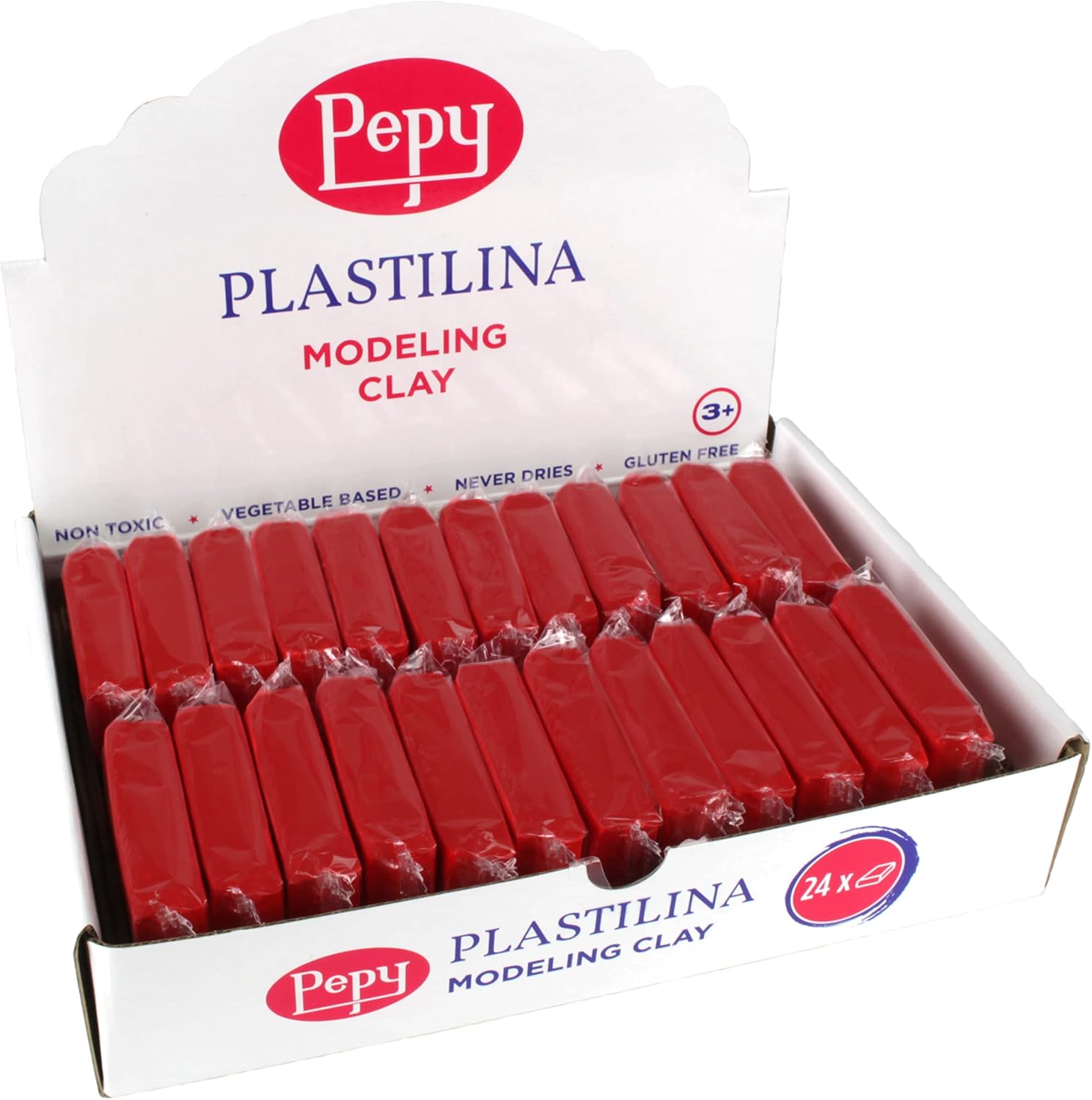 Pepy Plastilina Reusable and Non-Drying Modeling Clay; Set of 24 Bars, 1.4 Ounce Each, Perfect for Arts and Crafts Projects, Light Green