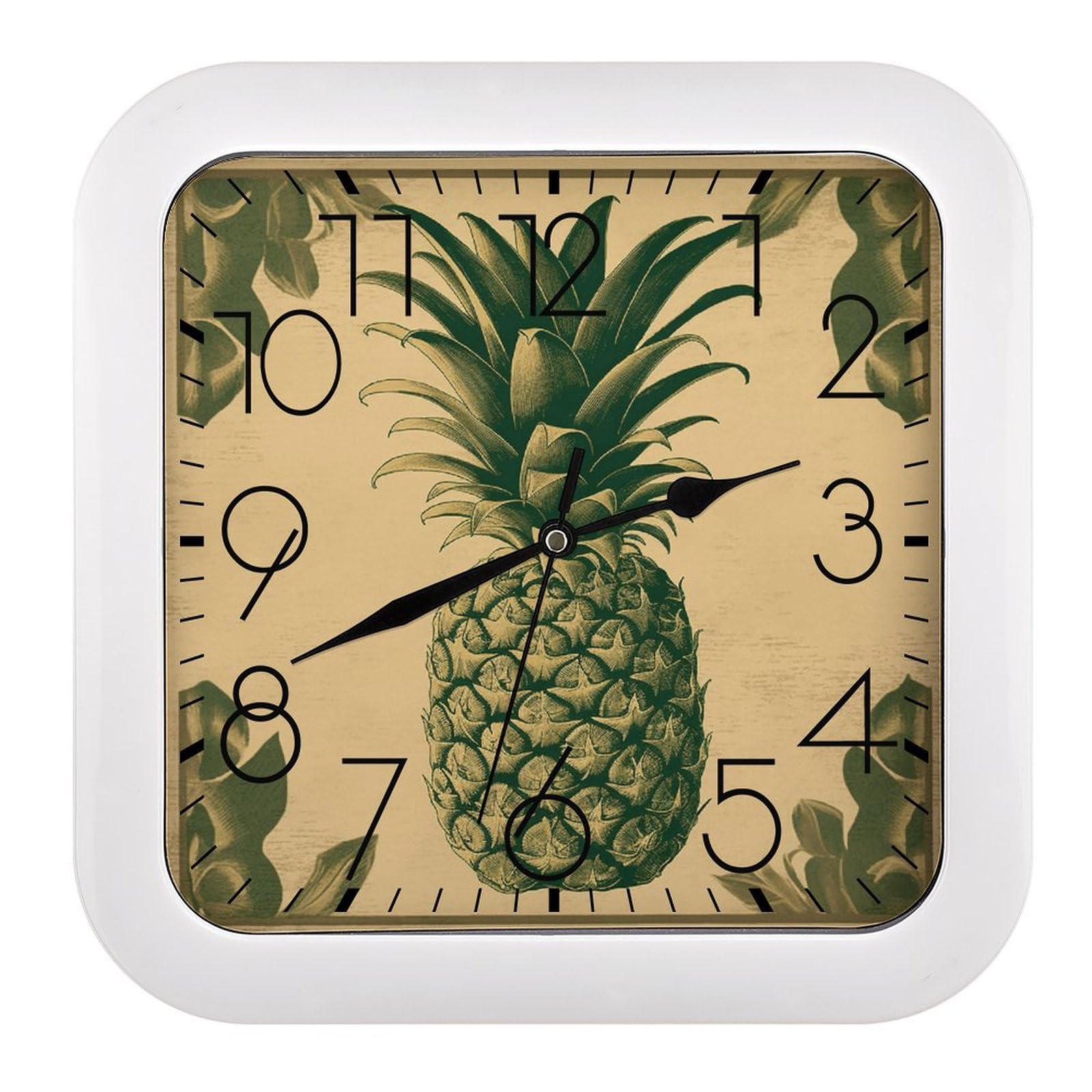 Horloge murale vintage ananas carrée sans tic-tac pour chambre et bureau