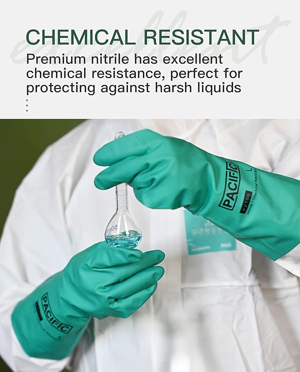 PACIFIC PPE 2 Pairs Nitrile Chemical Resistant Gloves, Flocked, Resist Household Acid, Alkali, Latex Rubber Free, 15 mil, 12.6", Large by PACIFIC PPE - Image 3