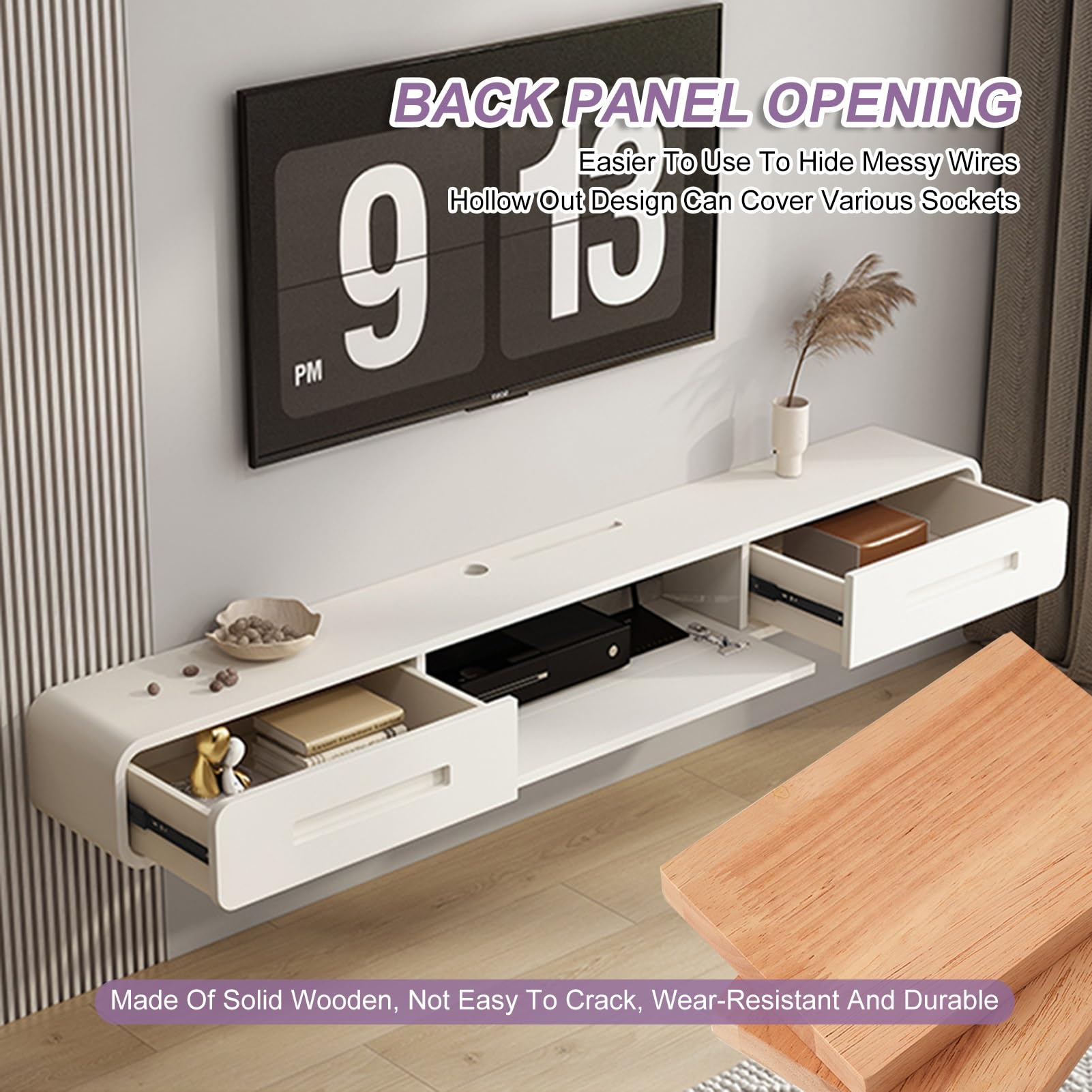 Mobile TV sospeso moderno da parete con 2 cassetti console multimediale per soggiorno e camera da letto colore registro 140 cm
