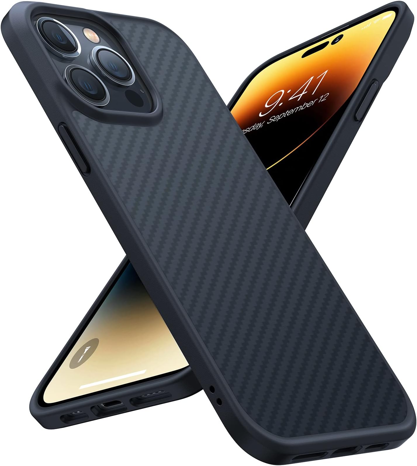 TORRAS Shockproof Designed for iPhone 14 Pro Max Phone Case, Military Grade Drop Protection, Black Hard Back Slim Thin Semi-Clear iPhone 14 Pro Max Case 6.7'', Kevlar Black-Guardian Series