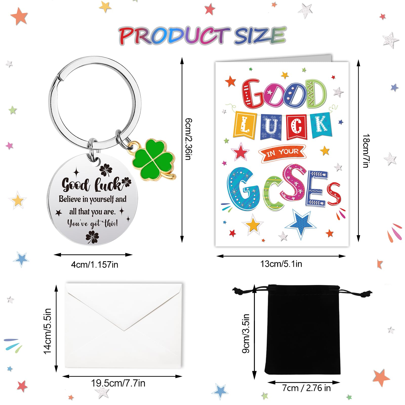 HOWAF GCSE Good Luck Gift for Boys Girls Good Luck GCSE Card GCSE Good Luck Card Exams Card with Envelope & Exam Gifts Four Leaf Clover Keyring Keychain Motivational Inspirational Positive Gifts - Image 2