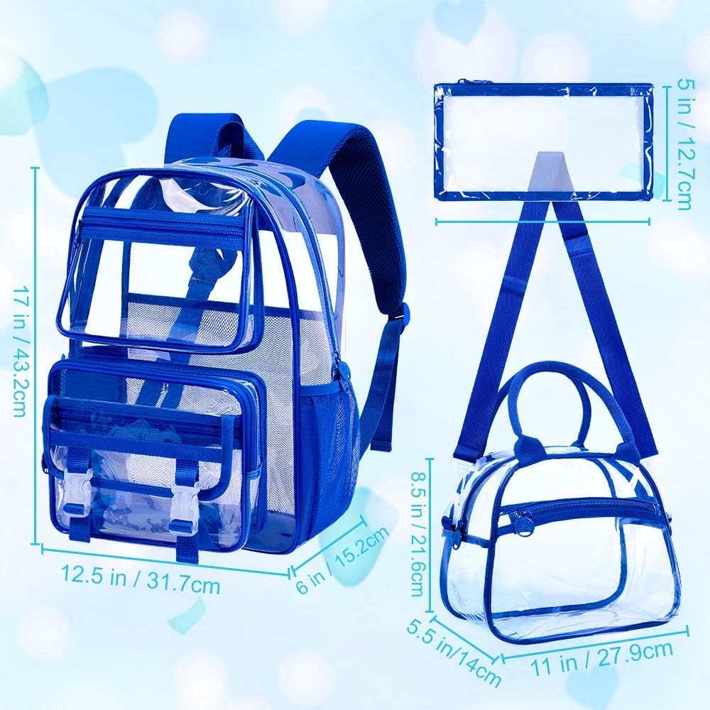 KLFVB Clear Backpack, Heavy Duty Transparent Bookbag, See Through Sequin Backpacks