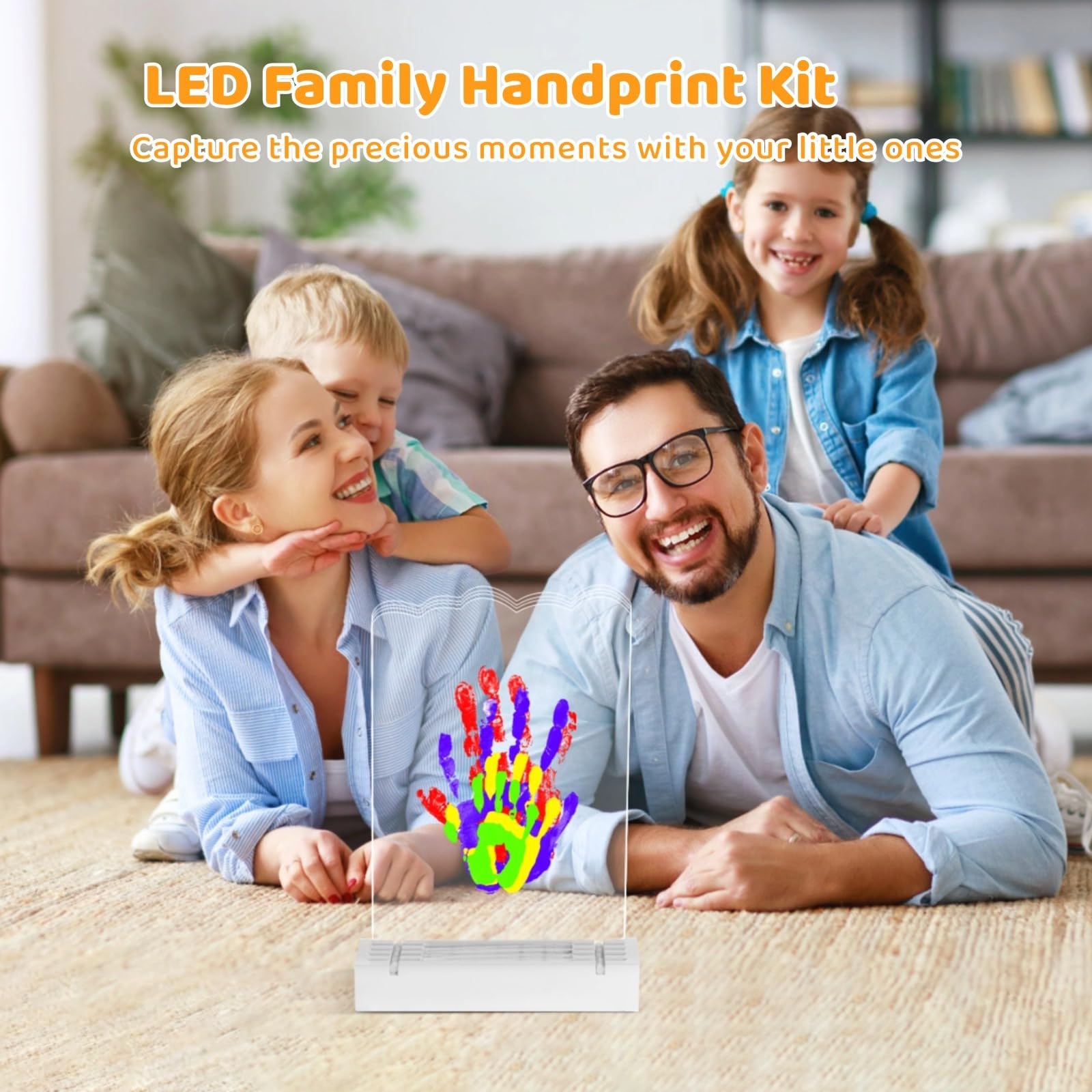 Kit personalizado de huellas de manos familiares con base LED, marco de mano y huella para nuevos padres, luz nocturna de recuerdo para baby showers y cumpleaños