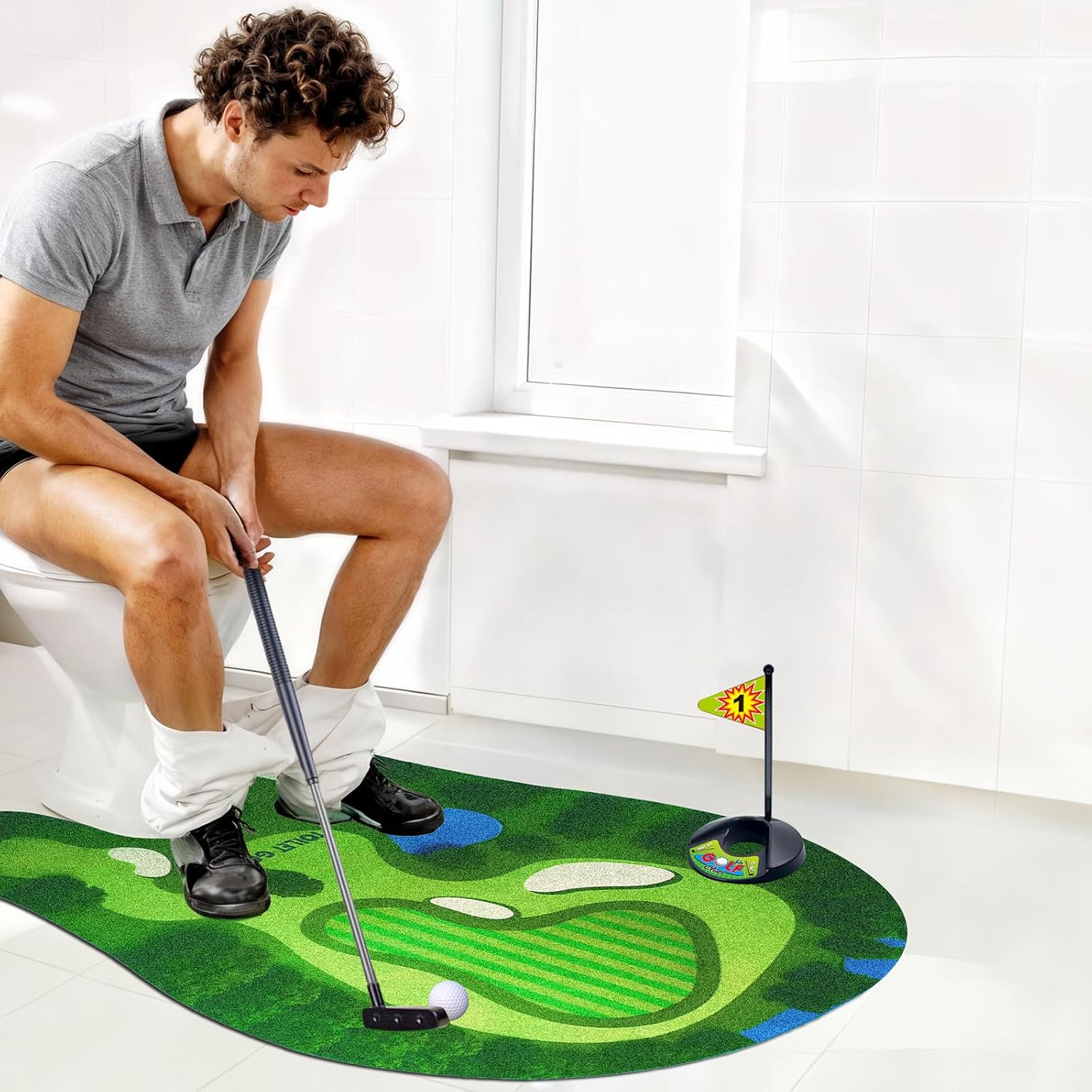 PITCOTT Toilet Golf Game, Mini Golf That Can Be Played in The Bathroom - Wonderful Toilet Time, Gag Gifts,Funny White Elephant Gift, Prank Gift for Dad Husband, Boyfriend, Men