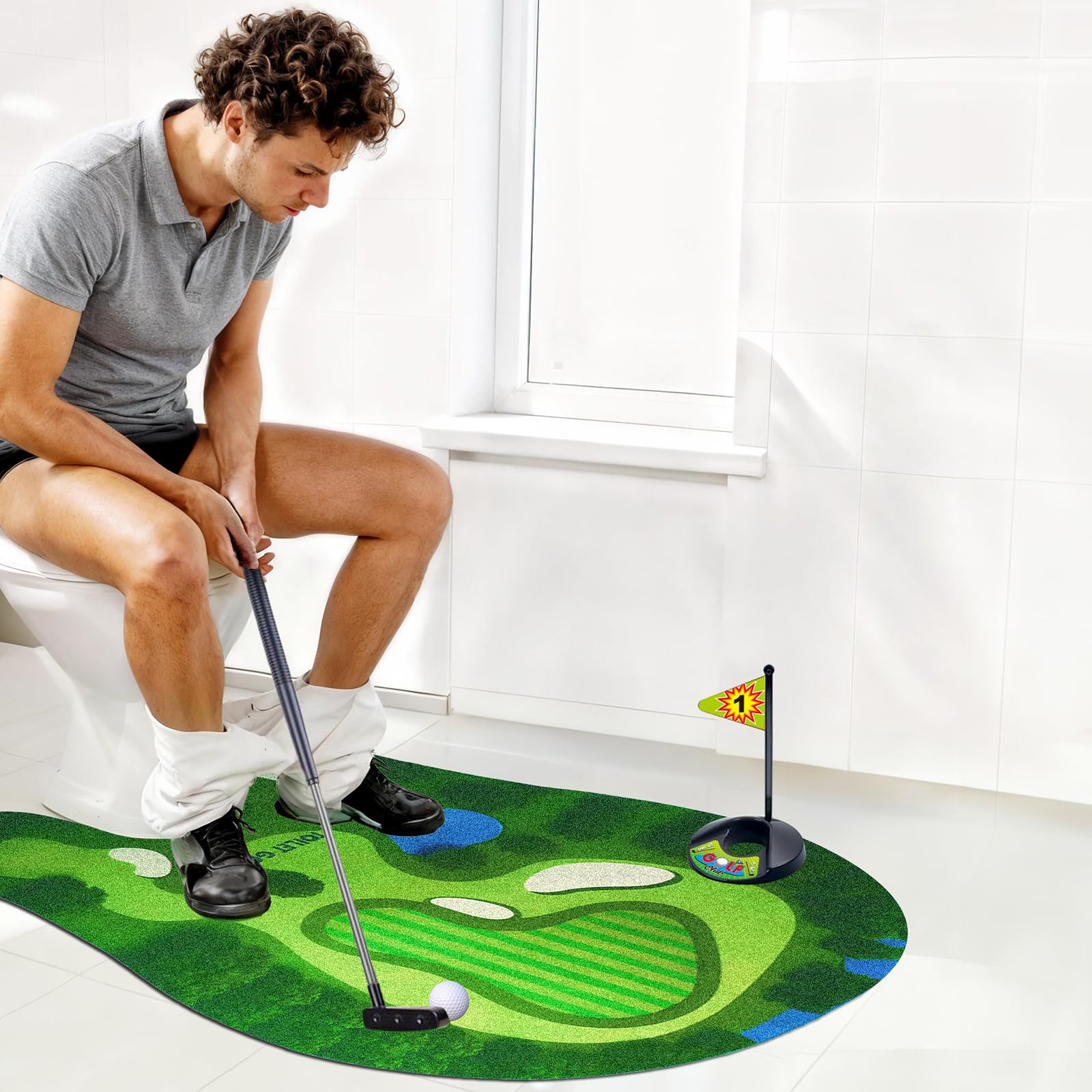 Toilet Golf Game, Mini Golf That Can Be Played in The Bathroom - Wonderful Toilet Time, Gag Gifts,Funny White Elephant Gift, Prank Gift for Dad Husband, Boyfriend, Men