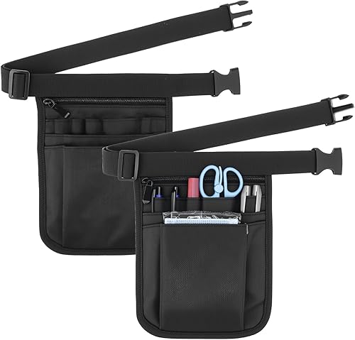 QWORK Cinturón organizador médico, bolsa de almacenamiento para enfermeras, bolsa de cintura para tijeras médicas, kit de herramientas (negro, 10 x