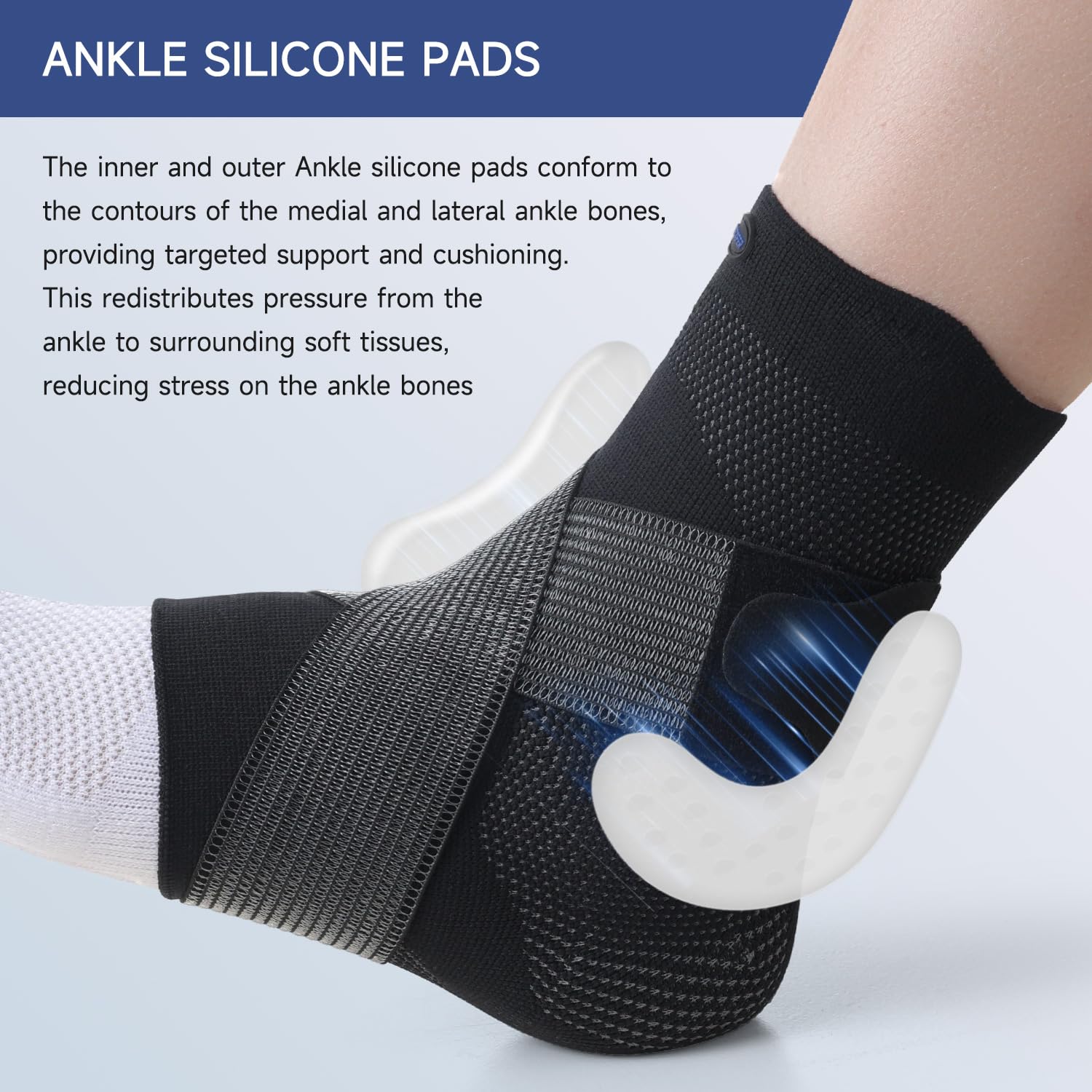 Hocafer Ankle Brace for Women ＆ Men, Ankle Compression Sleeve with Ankle Silicone Pad, Ankle Support for Plantar Fasciitis, Arthritis(Black, L, Right)