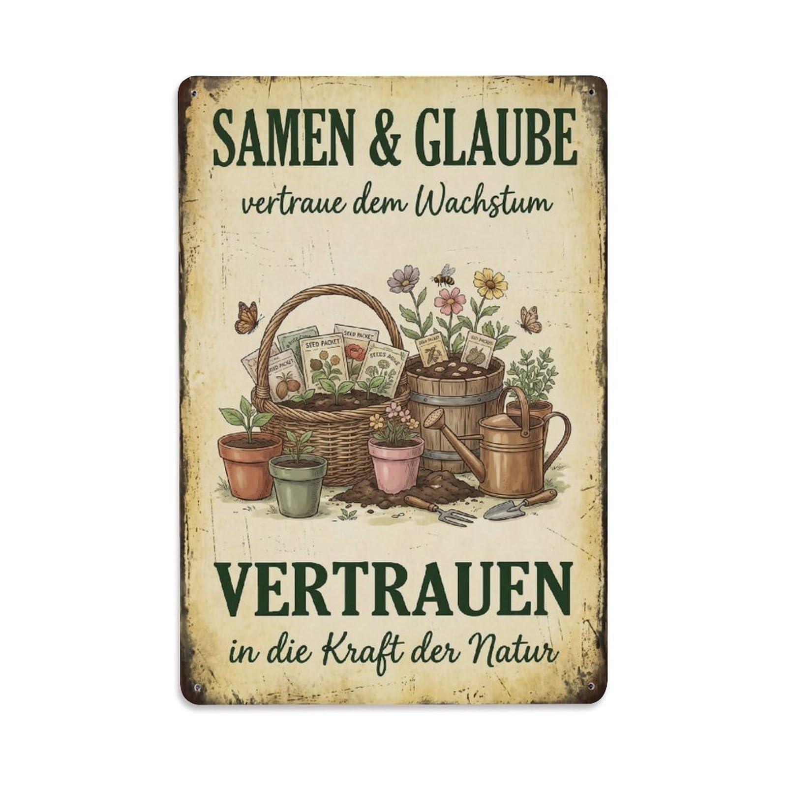 Vintage Funny Garden Seed Believe Rustic Gate Orchard Metal Tin Sign Plaque Wall Decor for Cafe, Club Bar, Office, Garden Metal Poster 8x12Inch