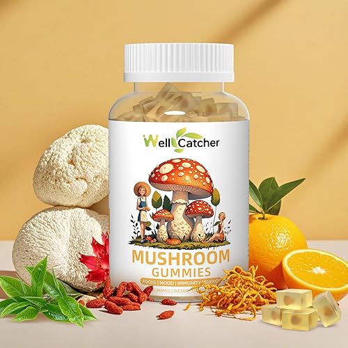 Miniatura 7 de Gomitas de hongos de melena de león para adultos, suplemento complejo de hongos para niños, enfoque y energía, sin azúcar con té verde Cordyceps,