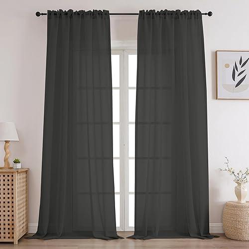 Miniatura 9 de CUCRAF Cortinas traslúcidas para ventana de dormitorio, sala de estar, 2 paneles de cortinas neutras de gasa para tratamiento de ventana, bolsillo
