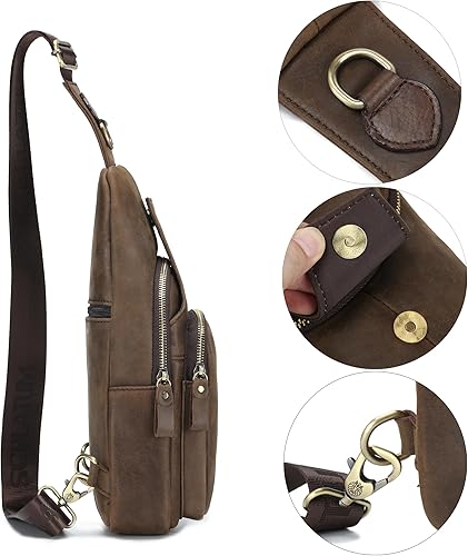 Miniatura 48 de LUKZIJAES Bolso bandolera de cuero genuino para hombre marrón (#1-Brown)