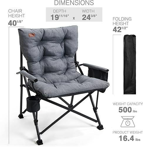 Miniatura 7 de EVER ADVANCED Silla plegable acolchada de gran tamaño para adultos, silla de césped resistente con bolsillos laterales, silla cuádruple plegable