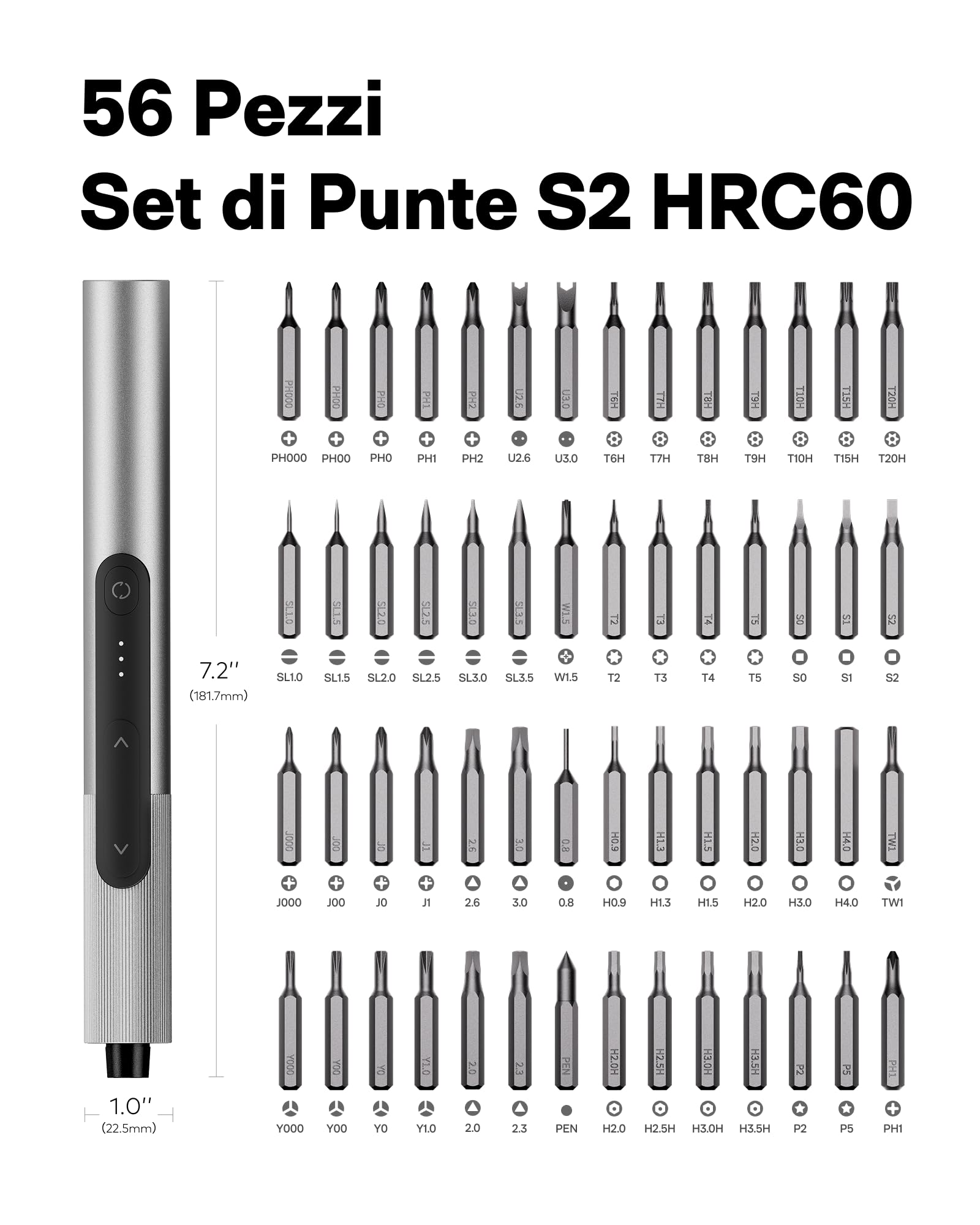 HOTO SNAPBLOQ™ S-A01 Set di Cacciaviti di Precisione Master 3.7V, 56PCS, 3 Coppie, Mini Cacciavite Elettrico, 250RPM, LED Luminoso, per elettronica, telefoni, laptop e progetti fai-da-te.