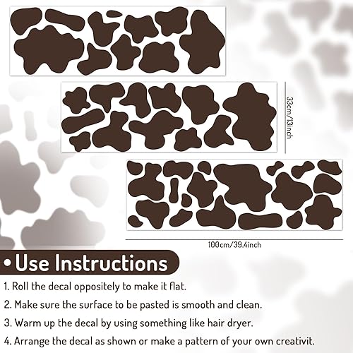 Miniatura 2 de Whaline 3 hojas de vinilo marrón con estampado de vaca, calcomanías adhesivas de pared de punto de vaca de las tierras altas, diseño moderno de