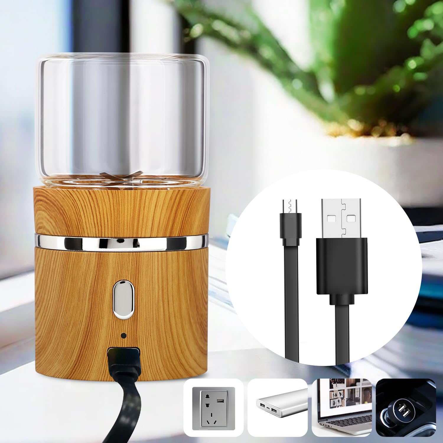 Macinino elettrico per erbe aromatiche, macina spezie ricaricabile, automatico, mini formato 5,1 x 8,9 cm, con 2 barattoli di vetro da 50 ml