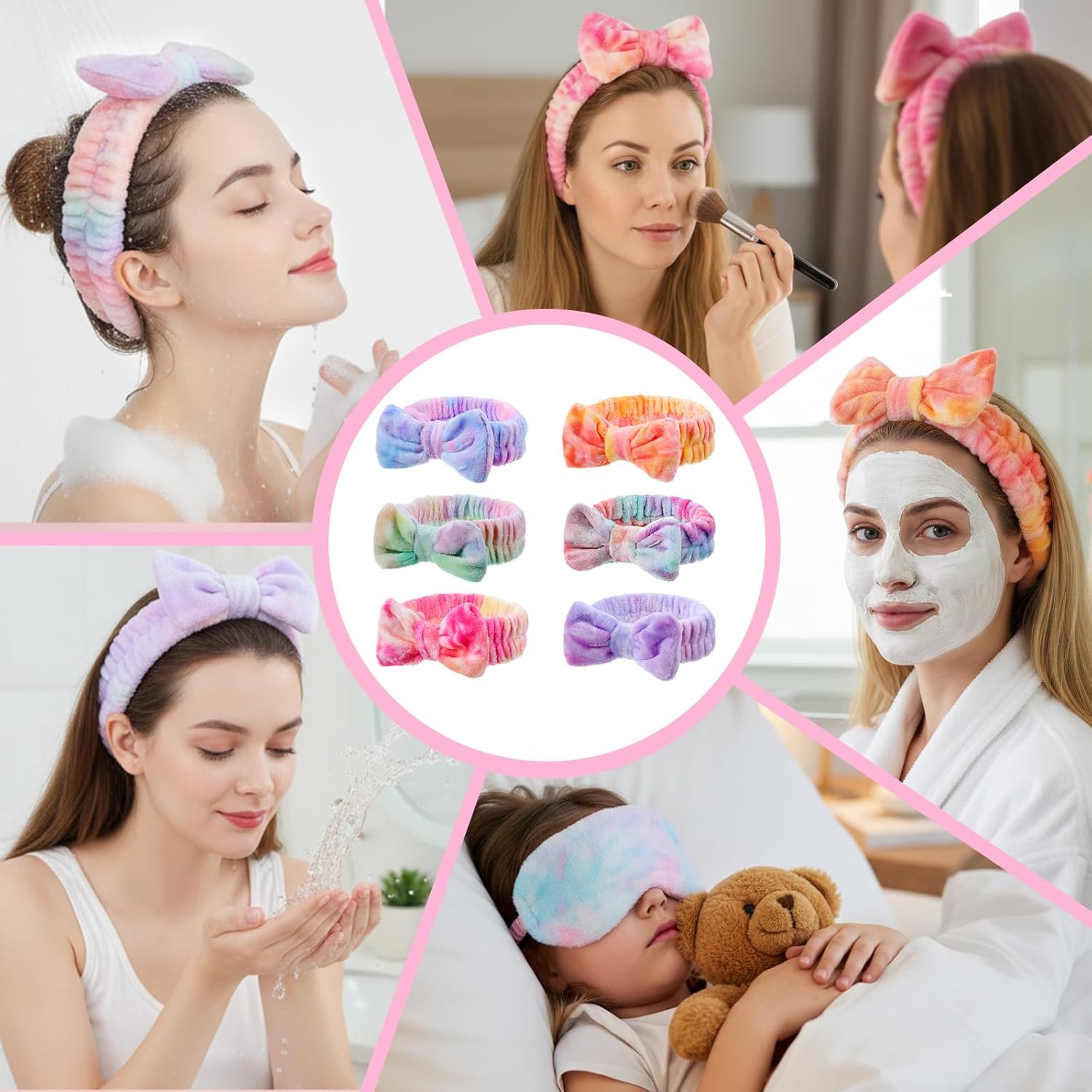 24 Pcs Spa Headband Plush Sleep Eye Mask Set Plush Sleep Eye Mask Soft Spa Headband Gift for Birthday Bachelorette Slumber Wedding Graduation Party Supplies(Tie Dye)