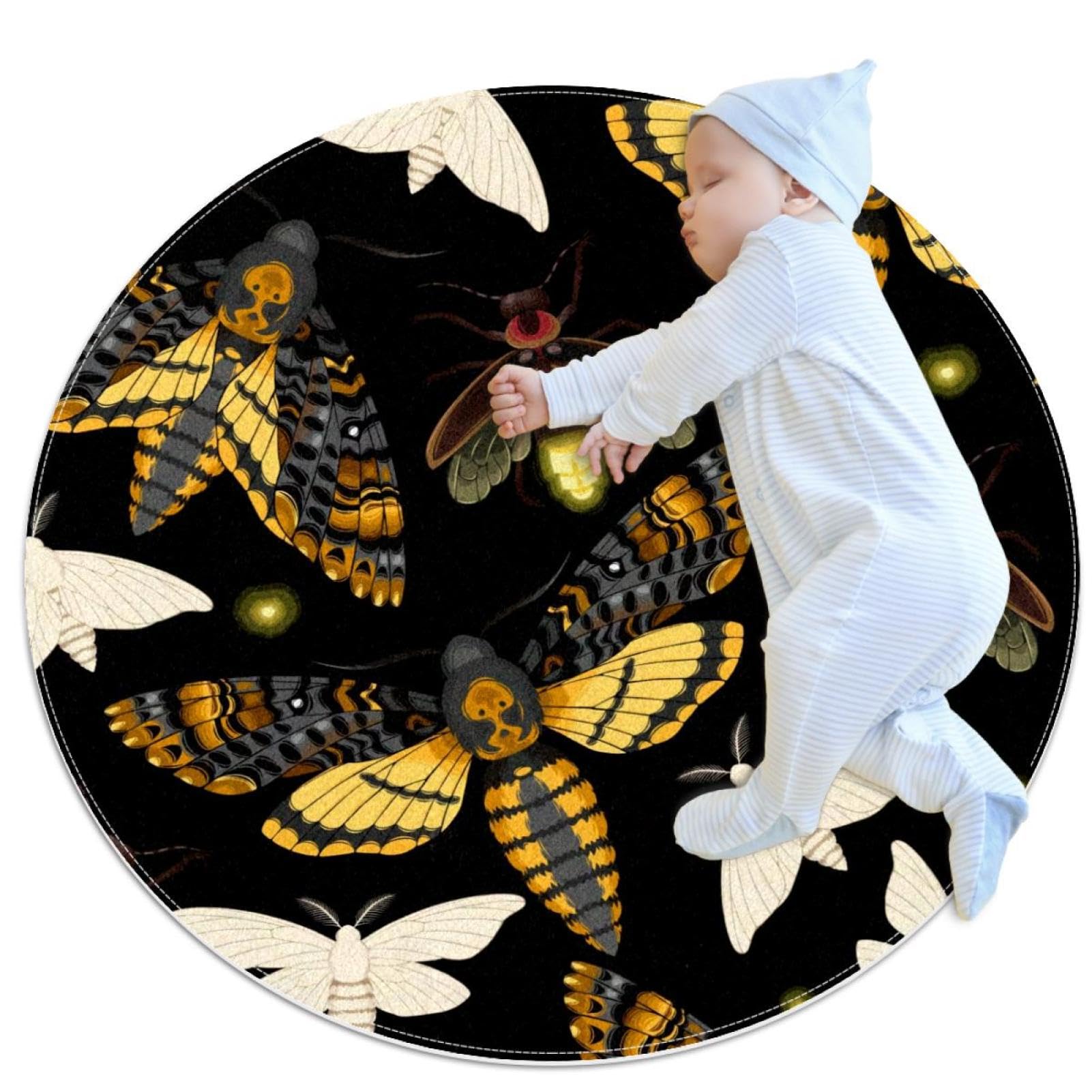 Tapis rond motif papillons volants et lucioles, décoration chic