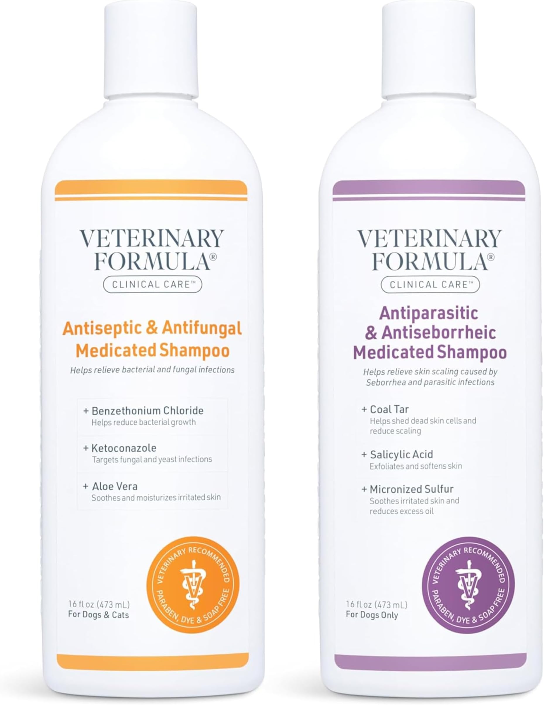 Clinical Care Antiparasitic & Antiseborrheic Medicated Dog Shampoo & Clinical Care Antiseptic and Antifungal Medicated Shampoo for Dogs & Cats