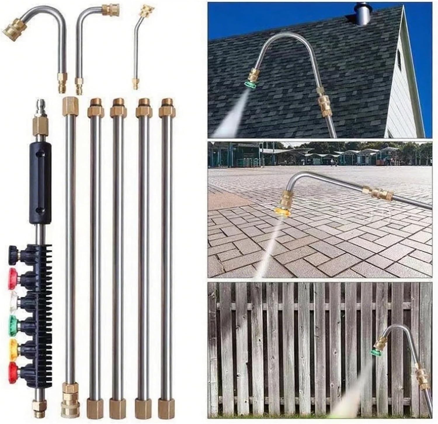 Pressure Washer Extension Wand, 4000 PSI Stainless Steel Power Washer Extension Wand, Lance with 5 Tips & 1/4" Quick Connect for Gutter & Roof