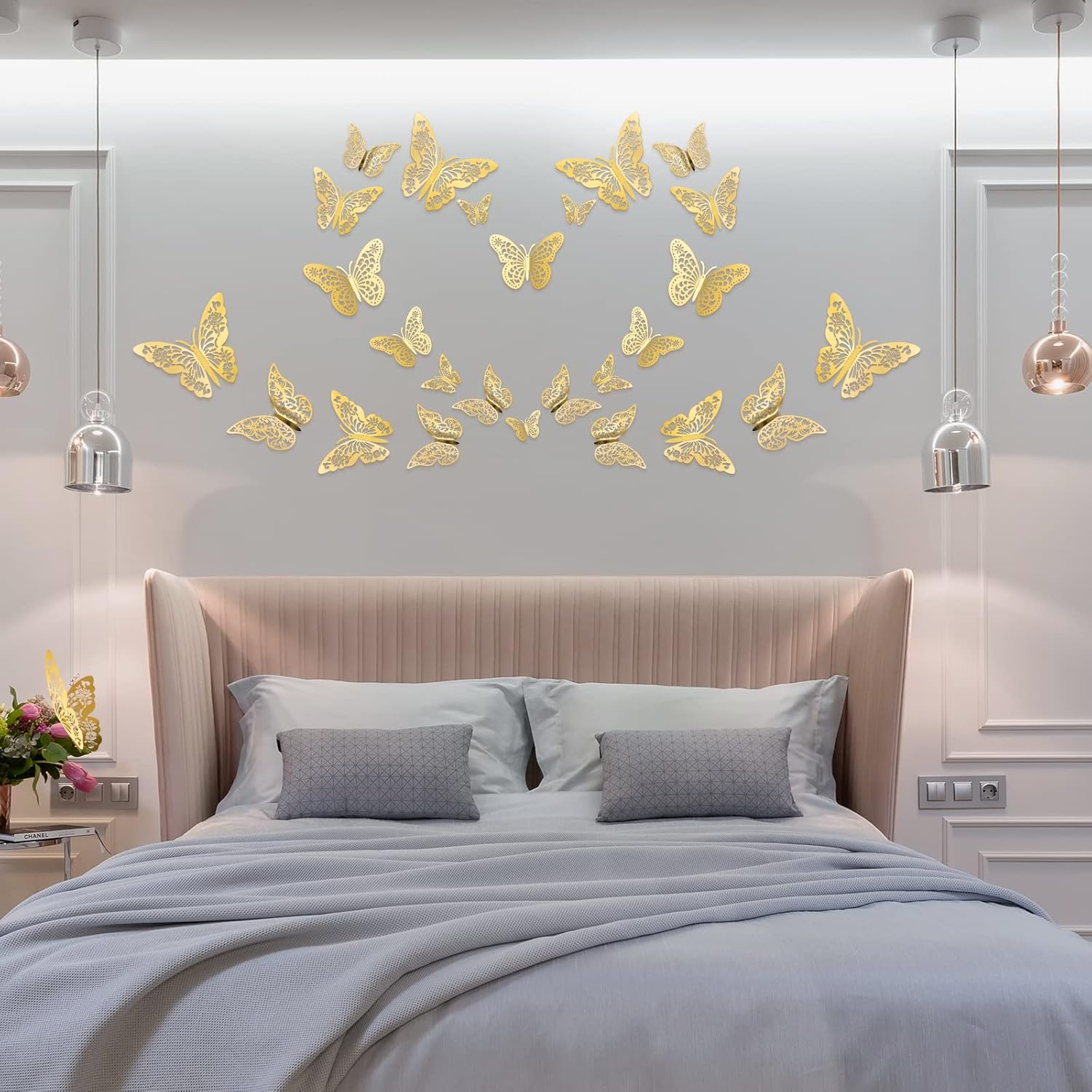 3D Butterfly Wall Decor, 72 Pcs, 3 Styles, 3 Sizes, Gold Butterflies for Party, Birthday, Cake Decorations, Removable Stickers for Wedding Room Flower Decor