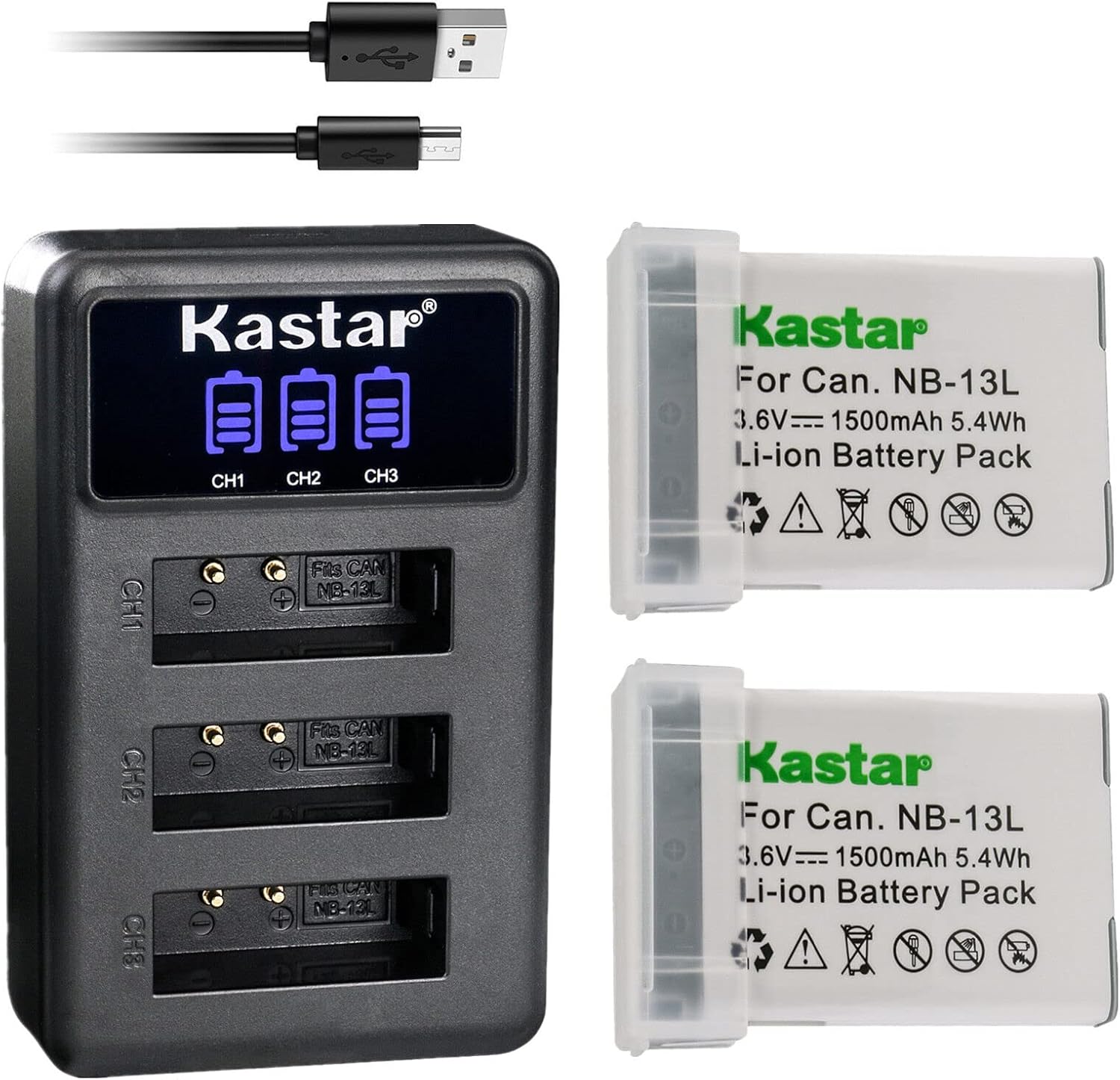 Kastar 2 Pack NB-13L Battery and LCD Triple USB Charger Compatible with Canon PowerShot G5 X, PowerShot G5 X II, PowerShot G7 X, PowerShot G7 X Mark II, PowerShot G7 X Mark III Camera