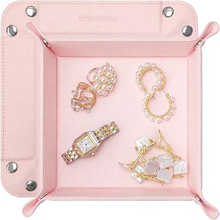 UnionBasic Valet Tray, Jewelry Tray for Rings Earrings, Entryway Catchall Caddy for Coins Keys Change, Nightstand Organizer Bedside Valet Holder, Trays for Electronic Gadgets, Lychee Pearl Blush