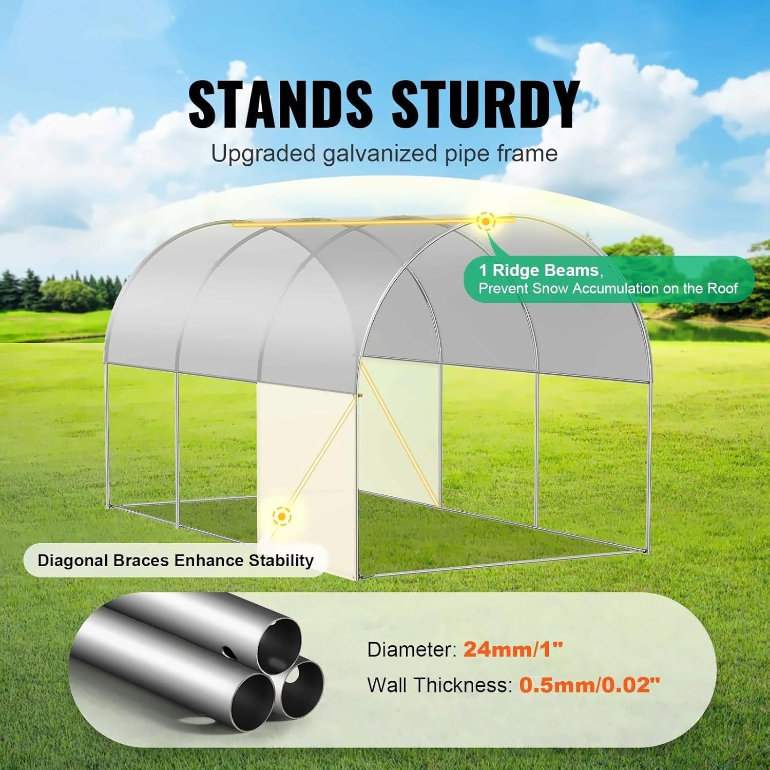 Walk-in Greenhouse 9.58x6.43x6.23ft, Galvanized Steel Frame, PE Cover, Heavy Duty Tunnel Greenhouse for Plants, White