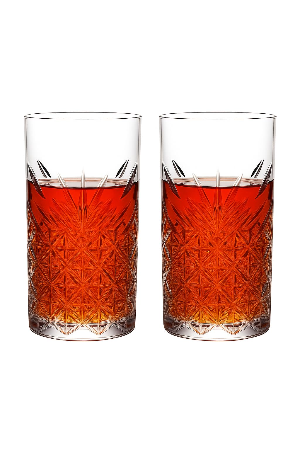 Domingo Hub® Diamond Crystal Water Glass 330 ML Set of 2 Brandy Wine Whiskey Glass High Ball Long Drink Tumbler for Drinking, Beer, Soda, Fresh Juice, Cocktail, Whisky, Heza Glasses
