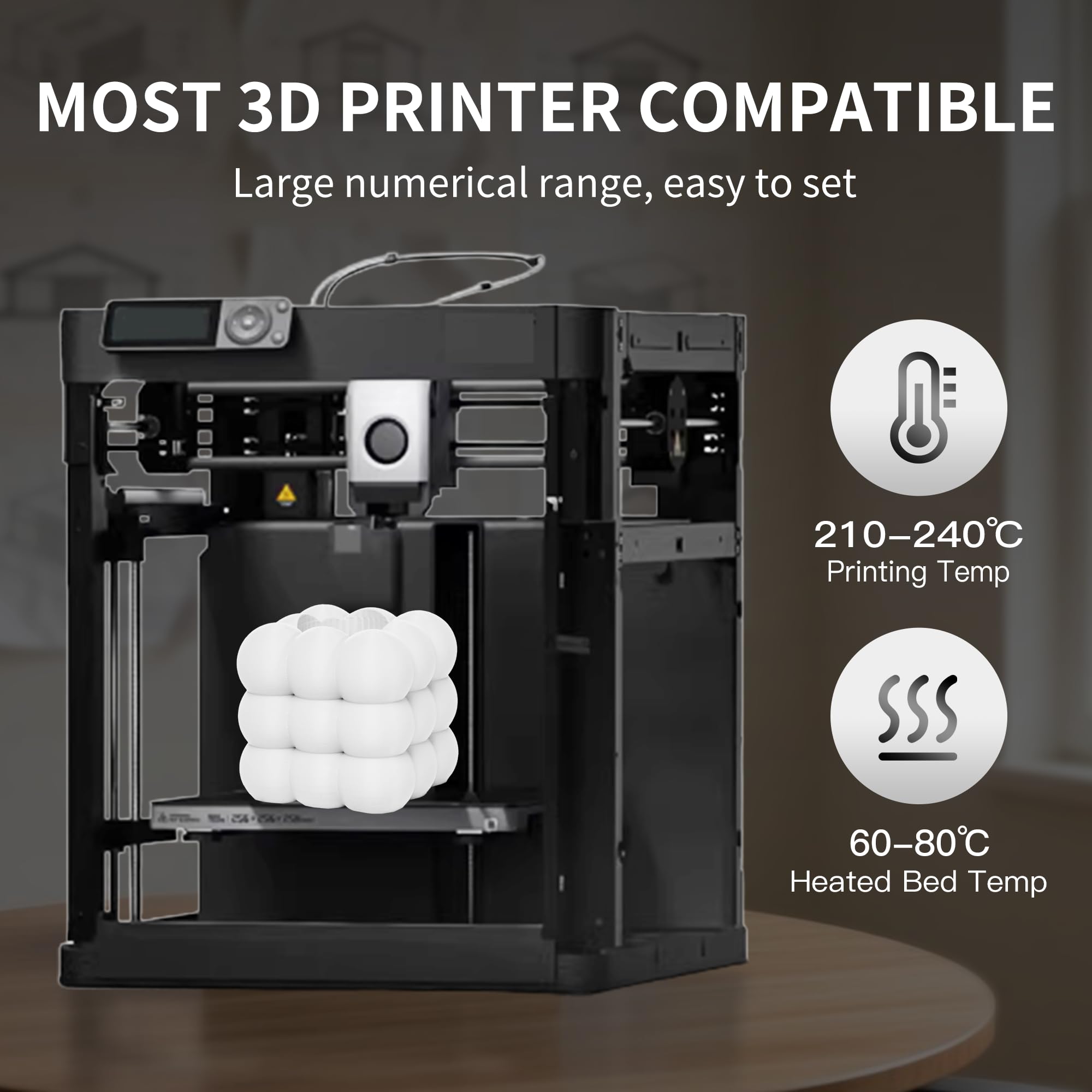 RAMBERY Paquete de filamentos PLA mate para impresora 3D, 4 kg, filamento PLA de acabado liso mate de 1.75 mm, empaquetado individualmente al vacío, 1 kg (2.2 libras) x 4 unidades, negro/blanco/gris