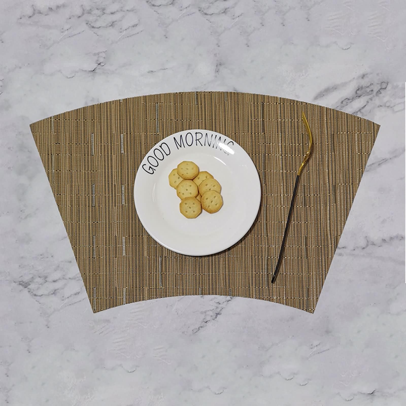 Set di 8 Tovagliette Lavabili, 29 x 43 CM Tovaglietta Settore Colazione Antiscivolo 70% Vinile 30% Poliestere Marrone Chiaro, Tinta Unita con Ventola