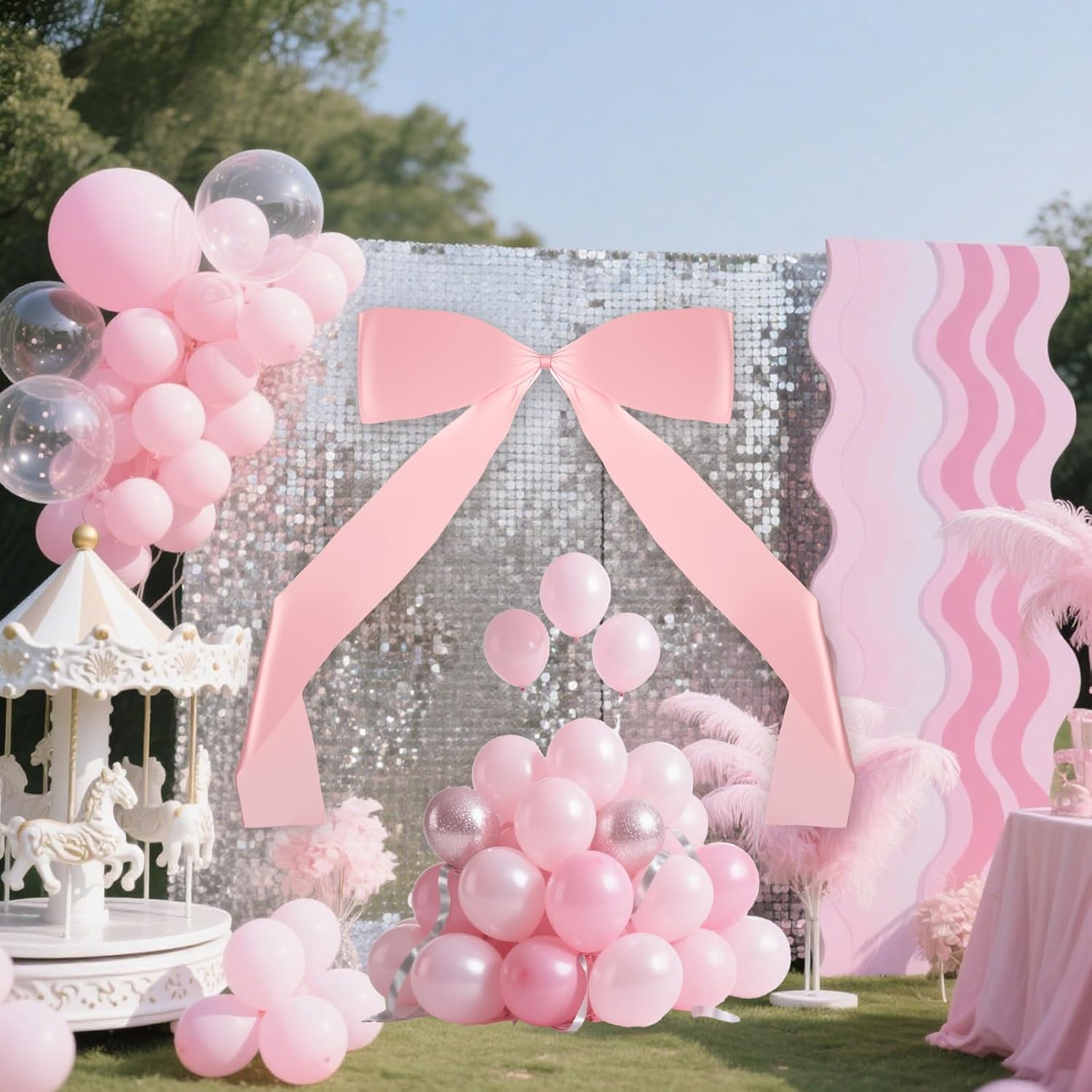 2 Pcs 74 x 45 Inches Giant Bow Decoration with Long Streamers Pink Extra Large Satin Bow for Wedding Coquette Birthday Party Decorations Tree Arch Fireplace Mirror Wall