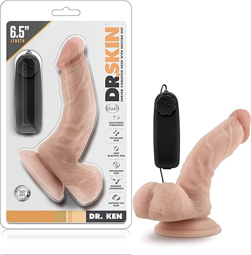Blush Novelties Dr. Skin Dr Ken - Consolador vibrador a distancia realista realista de 6.5 pulgadas, 1.5 pulgadas de grosor, ventosa compatible con