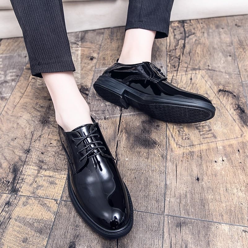 Men's Shiny Patent Leather Dress Shoes Mens Fashion Classic Pointed Toe Lace Up Low Top Walking Oxford Shoes Business Formal Derby Shoes3