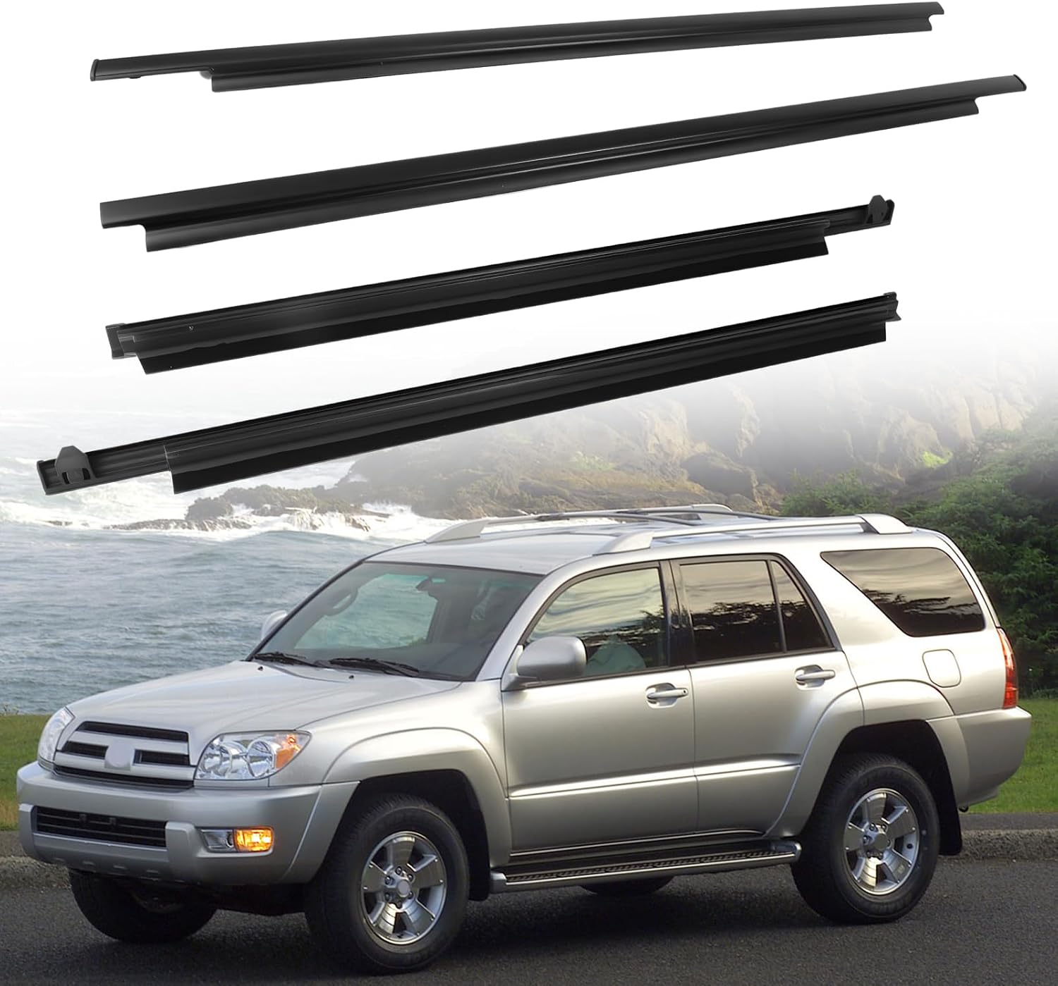 Window Molding Trim Seal fits 4Runner 1995 1996 1997 1998 1999 2000 2001 2002 Replaces 68161-35010, 68162-35010 Door Glass Outer Molding Weatherstrip