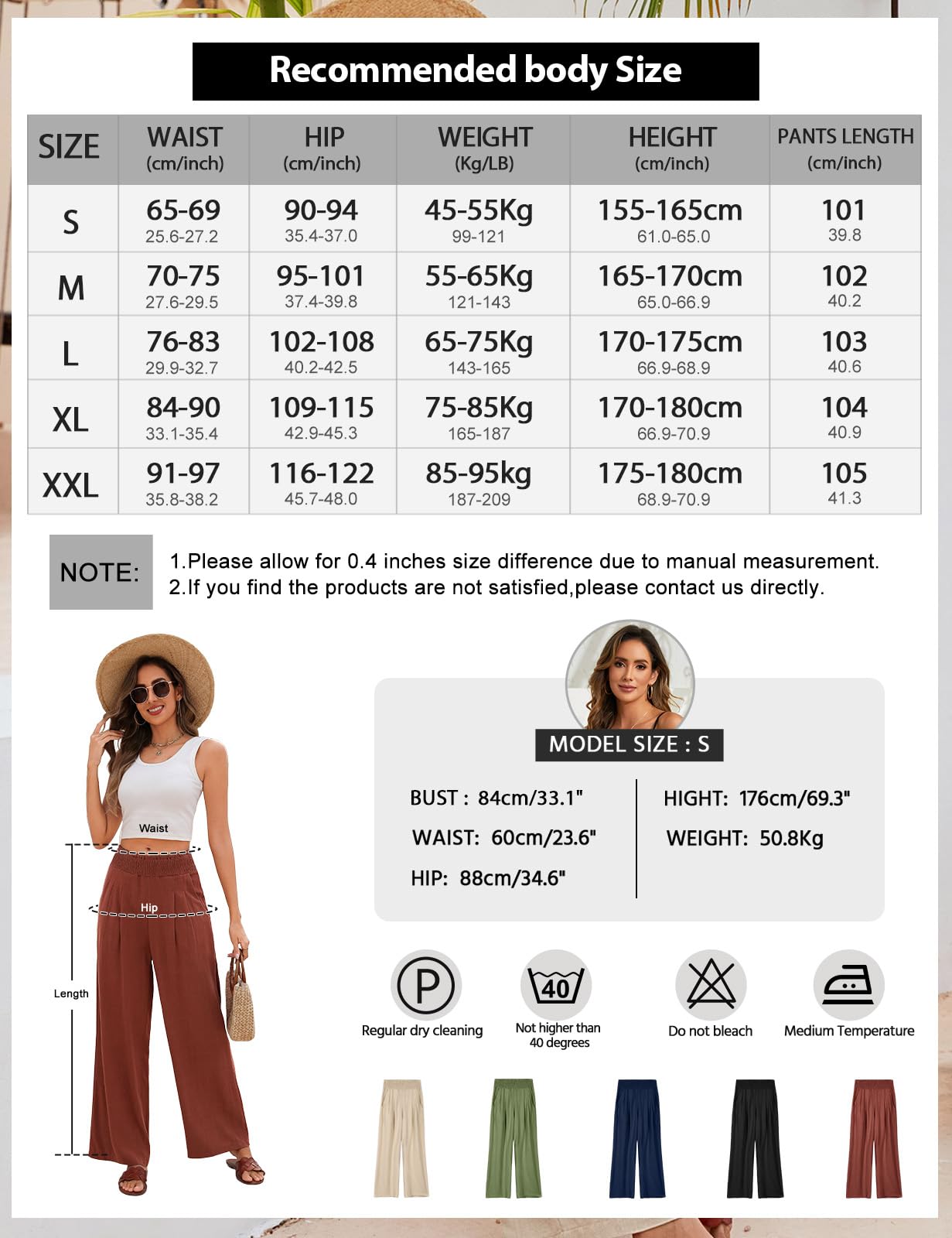 Pantalon Femme Été Lin Pantalons Taille Haute Elastique Ample Pantacourt Coton Grande Longueur Palazzo Pants Jambe Large Fluide Droit Décontractée avec Poches